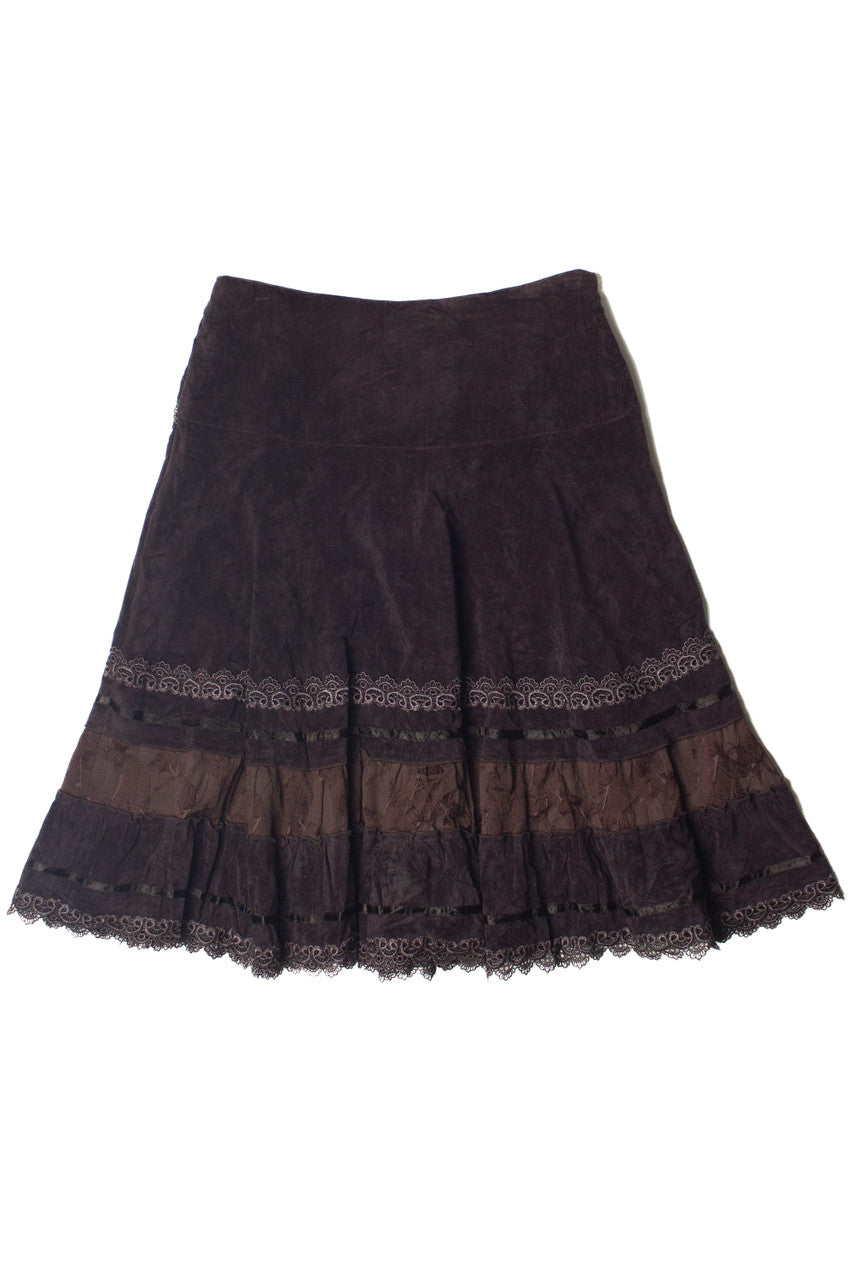 Vintage Lace Trim No Wale Corduroy Circle Skirt