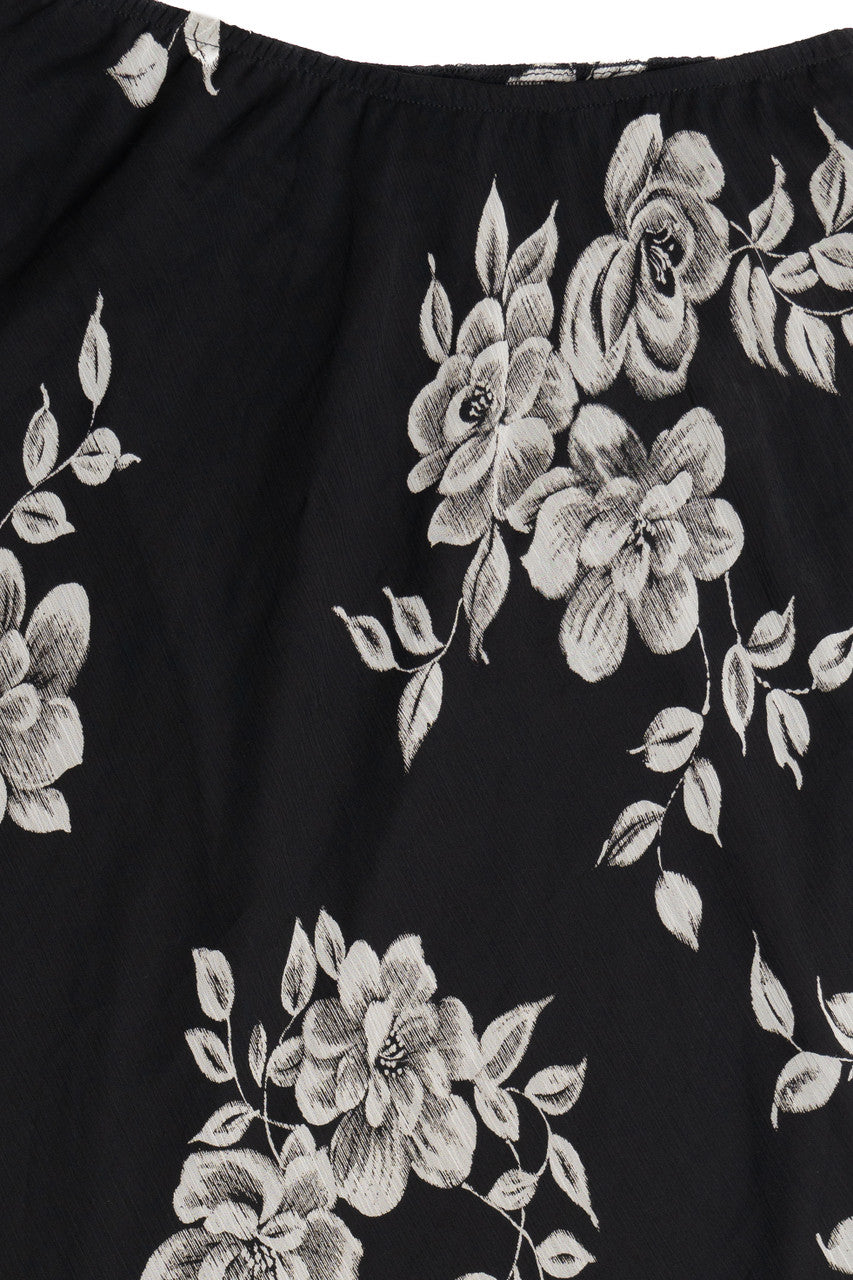 Vintage Floral Sheer Panel Lined Elastic Waist Maxi Skirt (1990s)