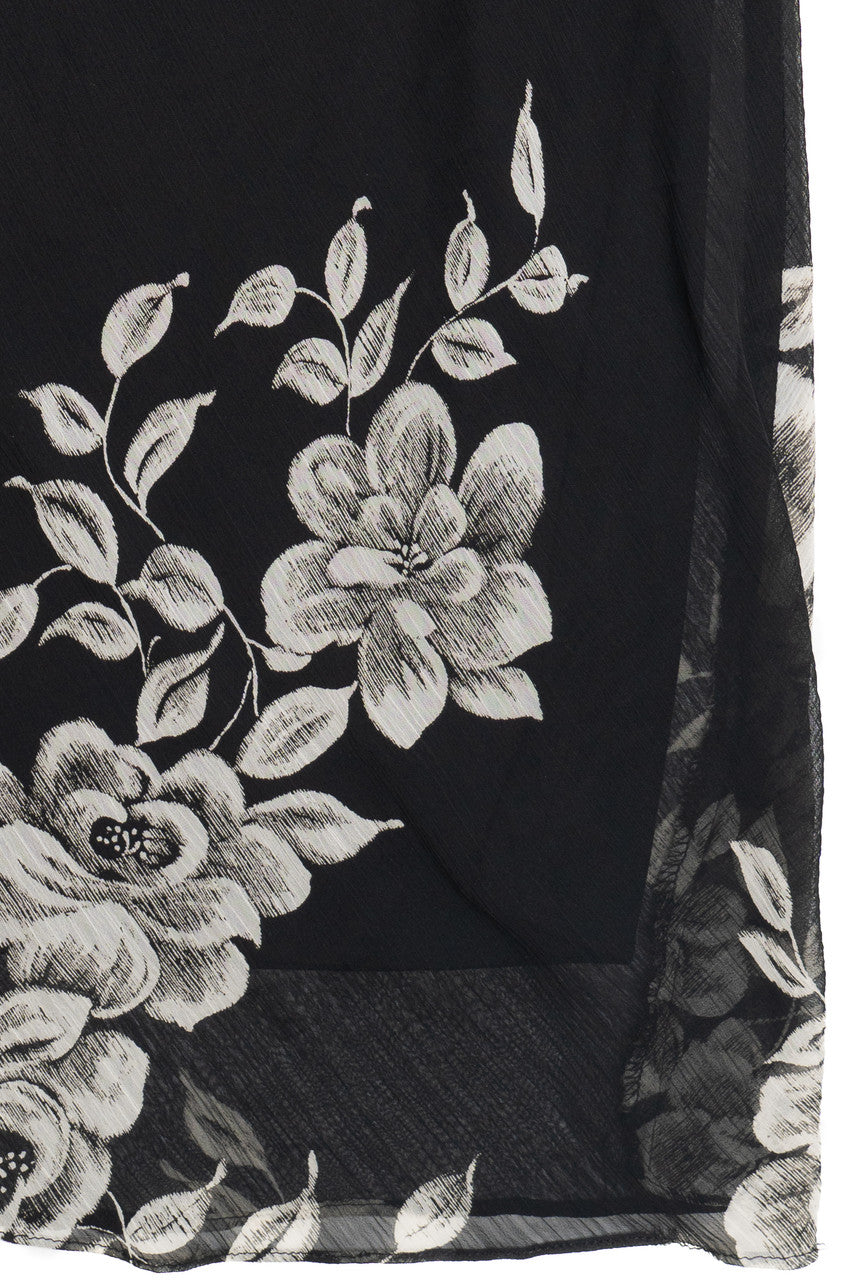 Vintage Floral Sheer Panel Lined Elastic Waist Maxi Skirt (1990s)
