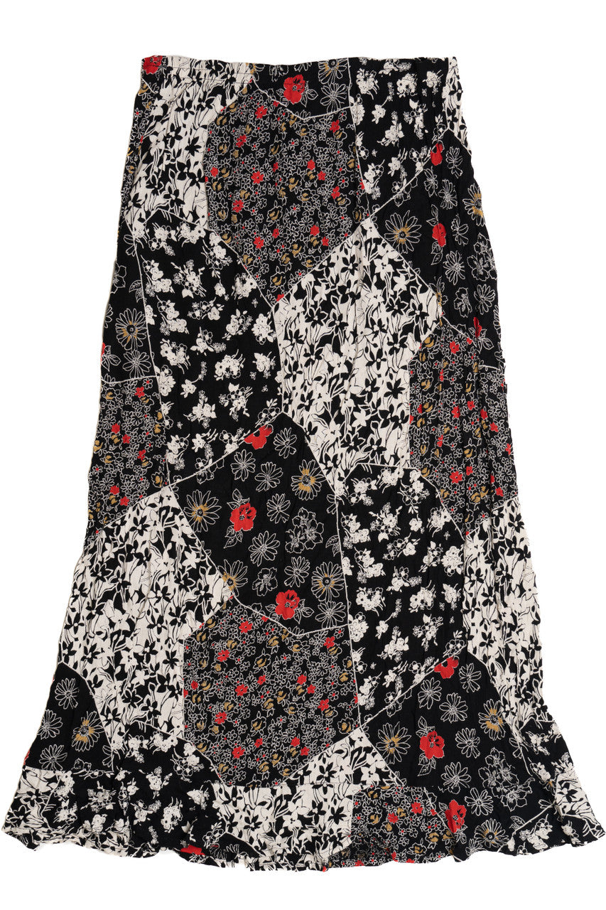 Vintage Ditsy Floral Patchwork Print Elastic Waist Maxi Skirt (1990s)