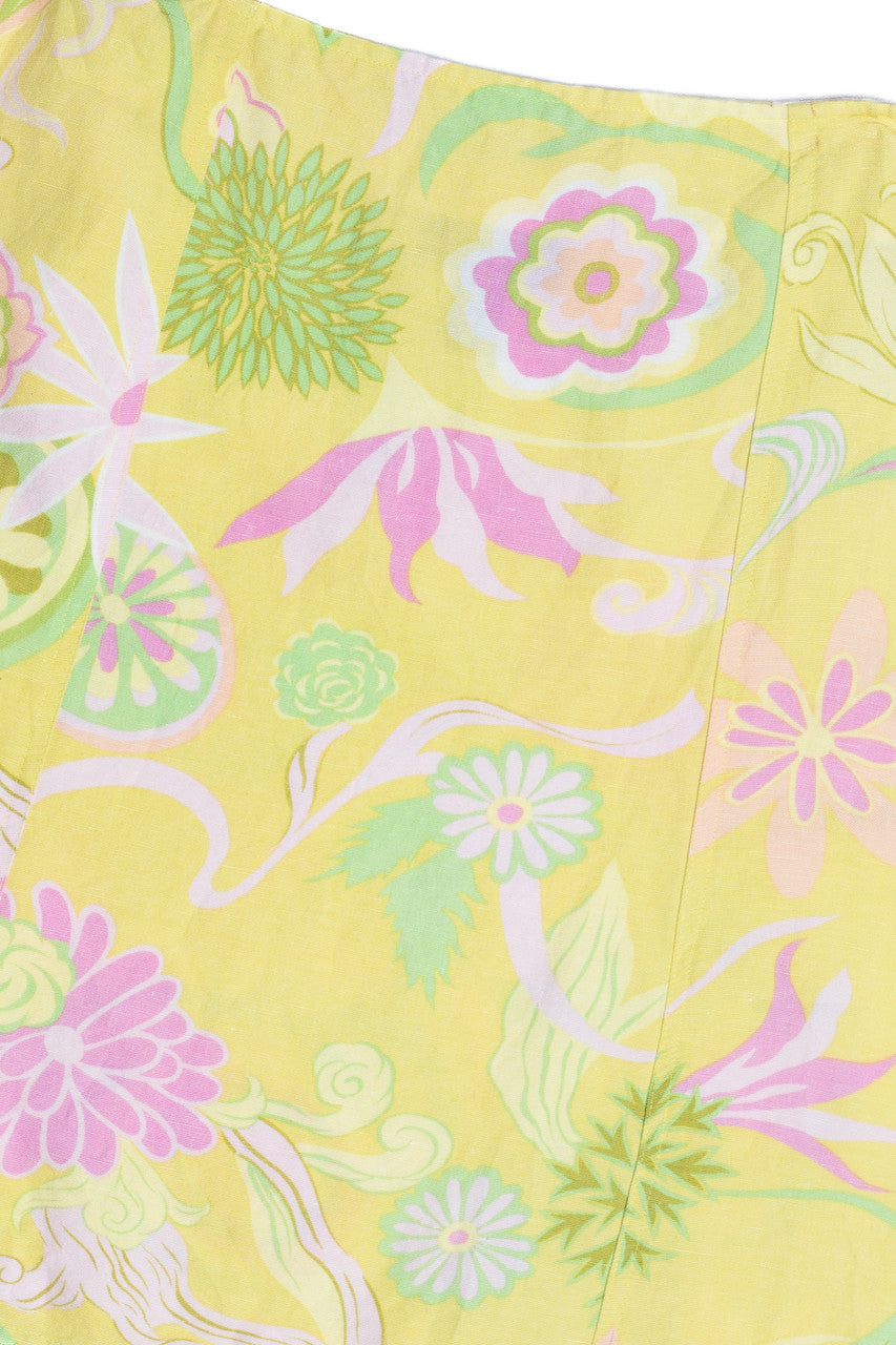Vintage Pastel Floral Print Linen Blend Mini Skirt (1990s)