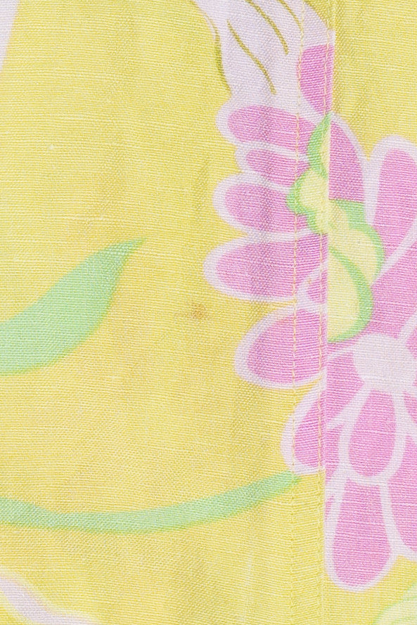 Vintage Pastel Floral Print Linen Blend Mini Skirt (1990s)