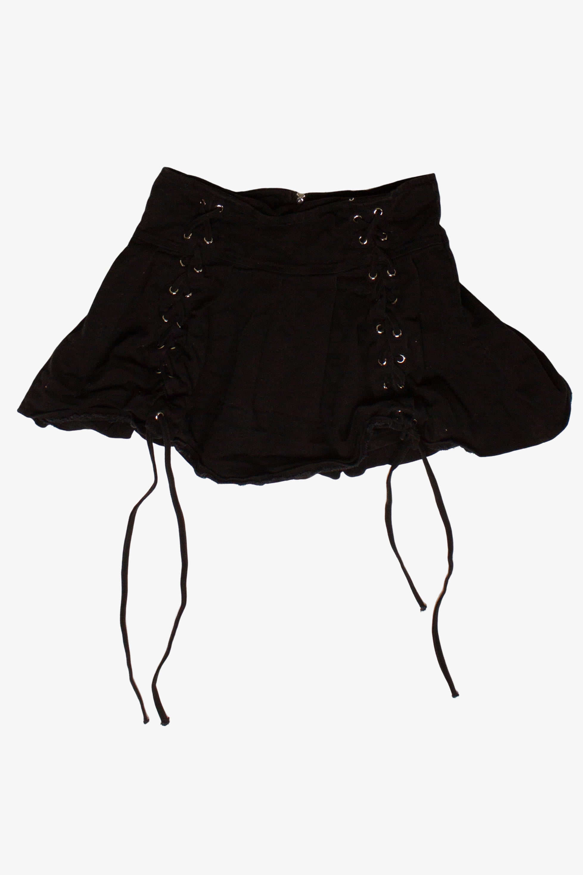Black Double Lace-Up Pleated Mini Skirt (2010s)