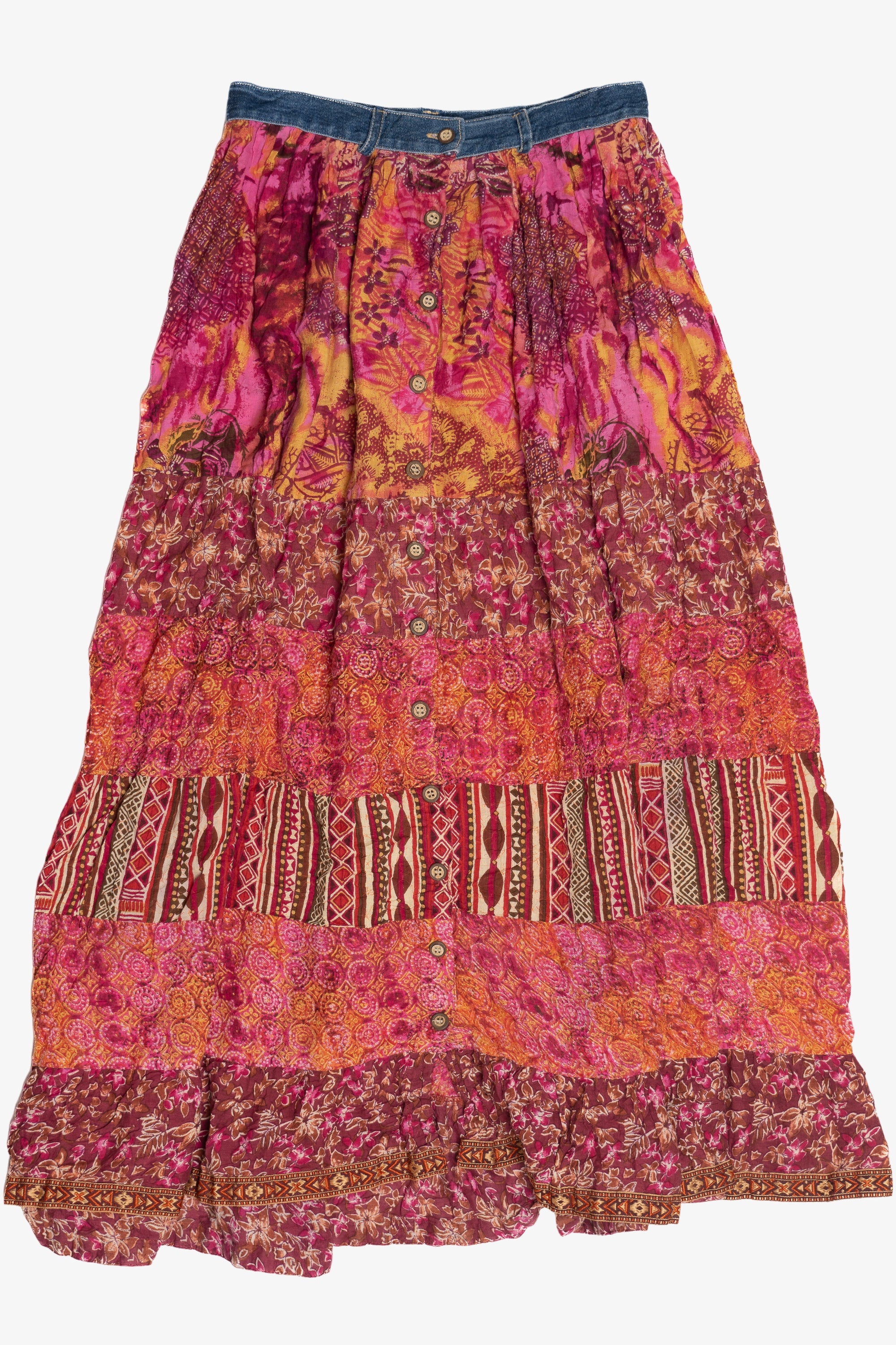 Vintage Denim Waist Button Down Maxi Skirt (1990s)