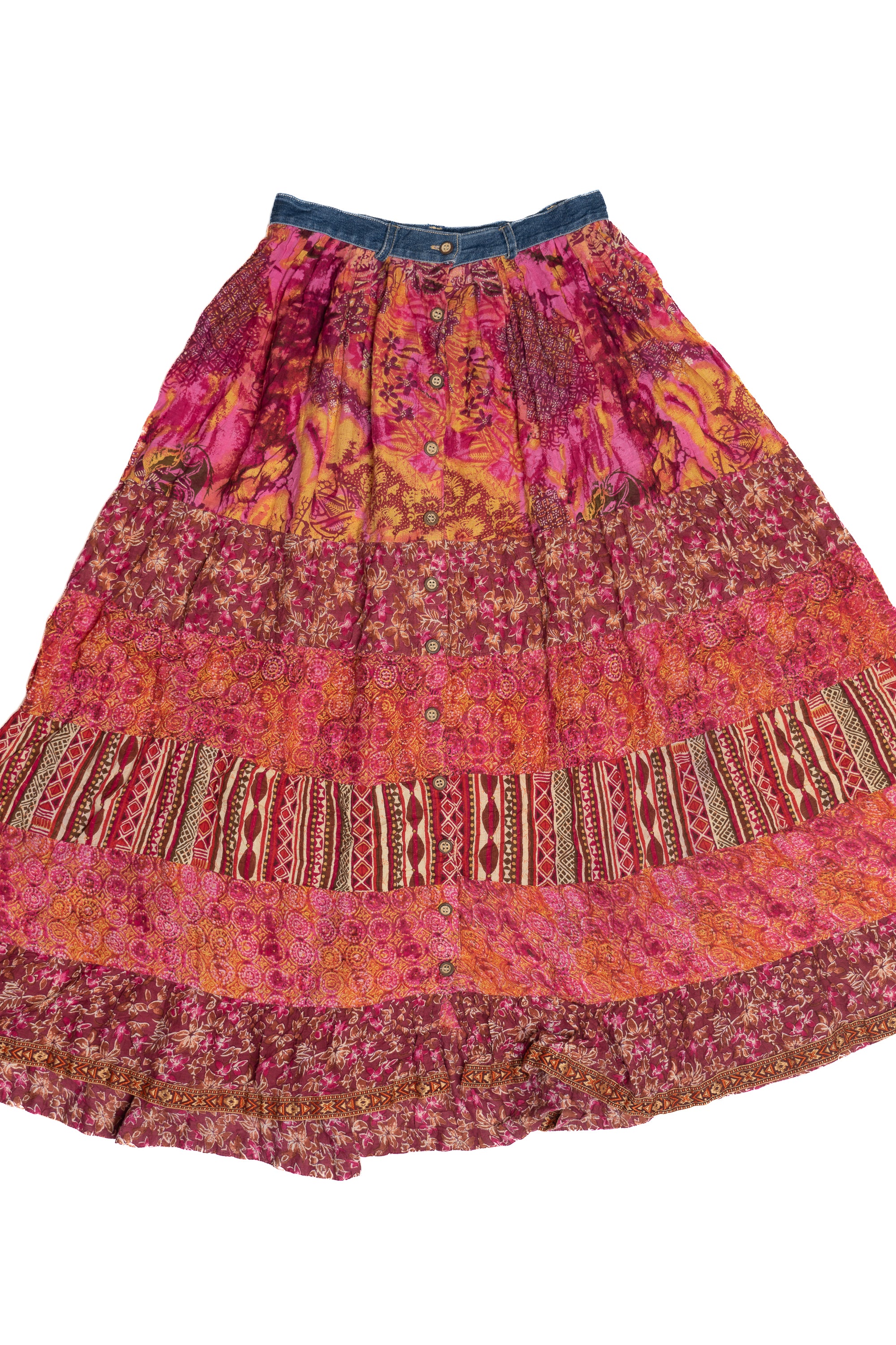 Vintage Denim Waist Button Down Maxi Skirt (1990s)