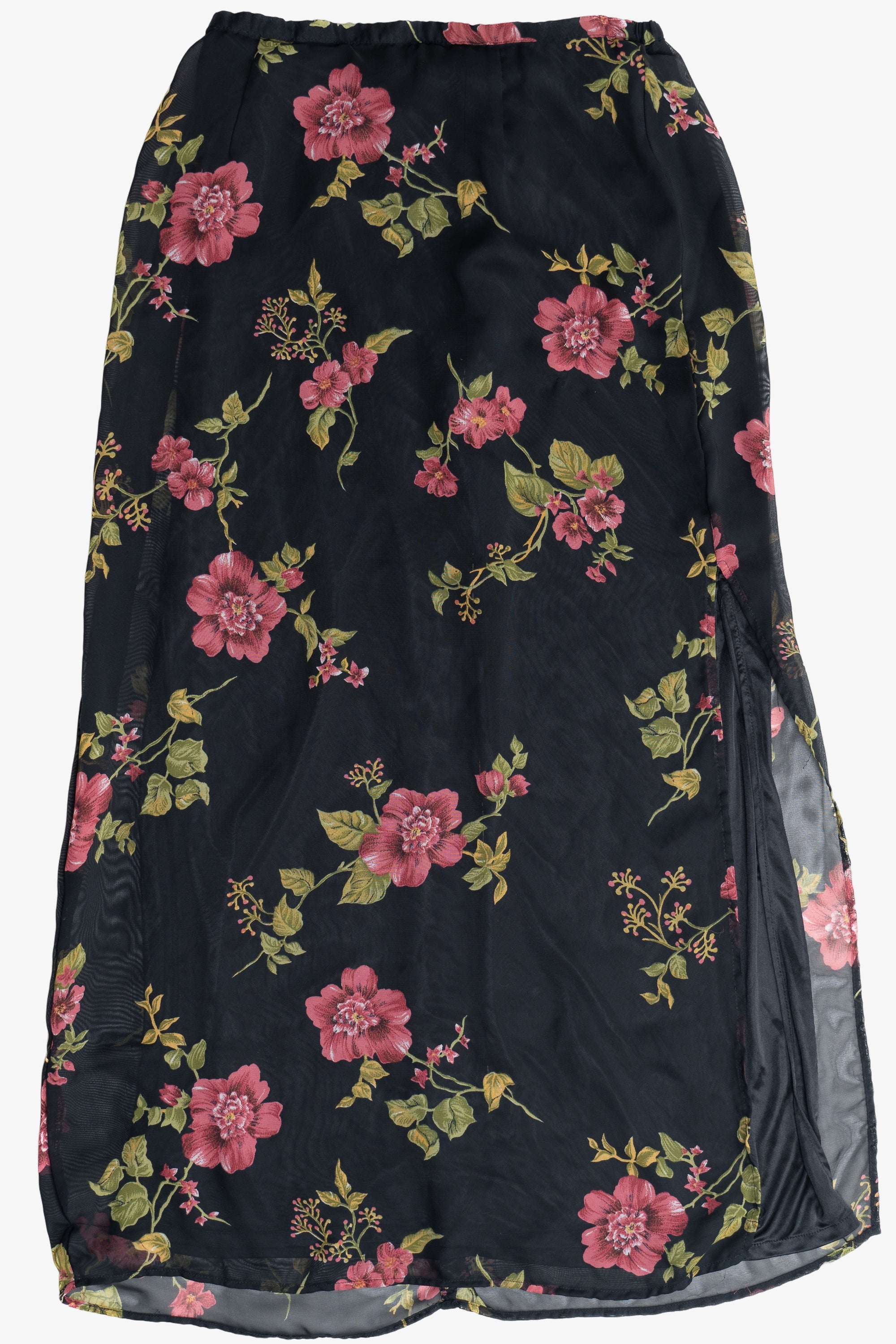 Vintage Floral Lined Side Slit Maxi Skirt (1990s)