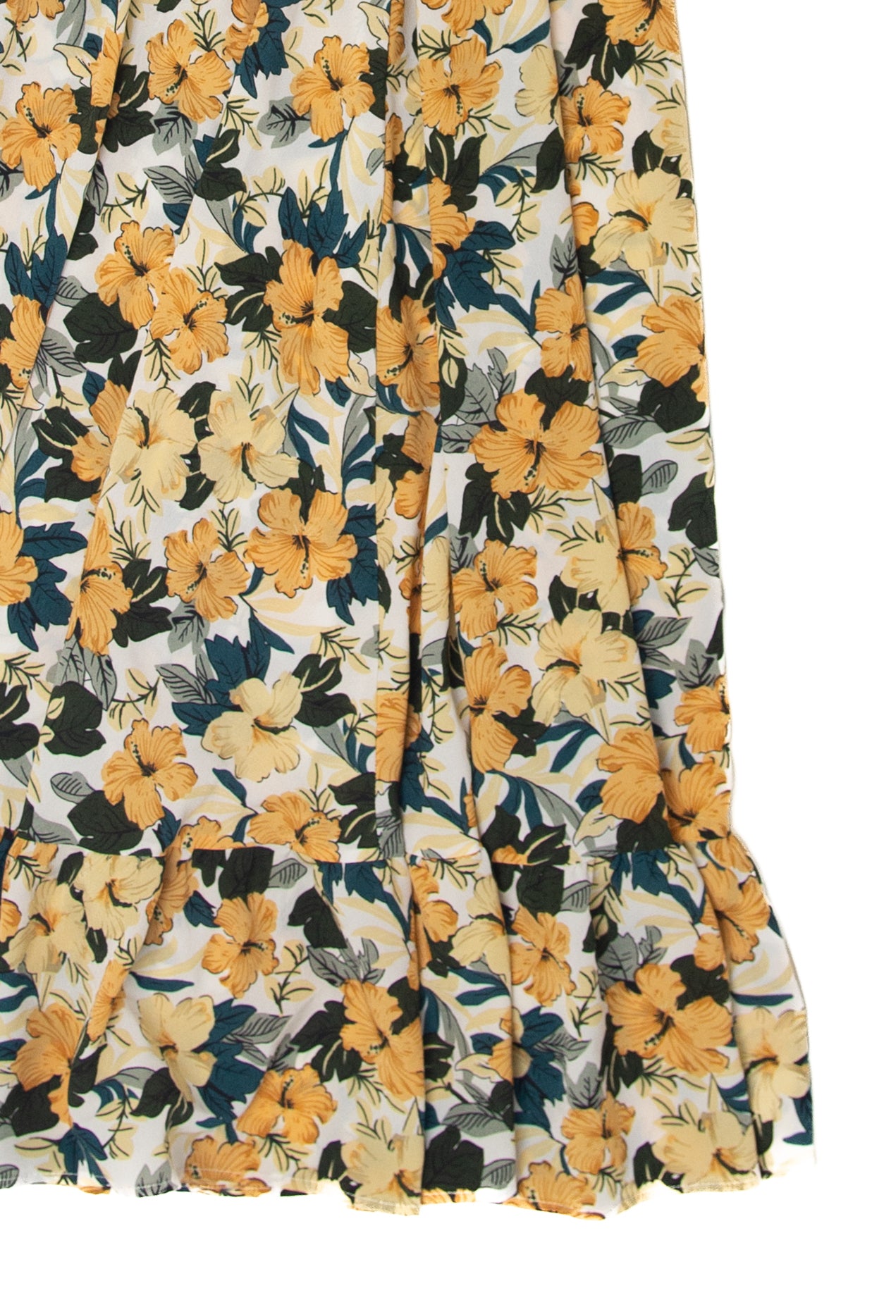 Vintage Yellow Floral Elastic Waist Skirt (1990s)