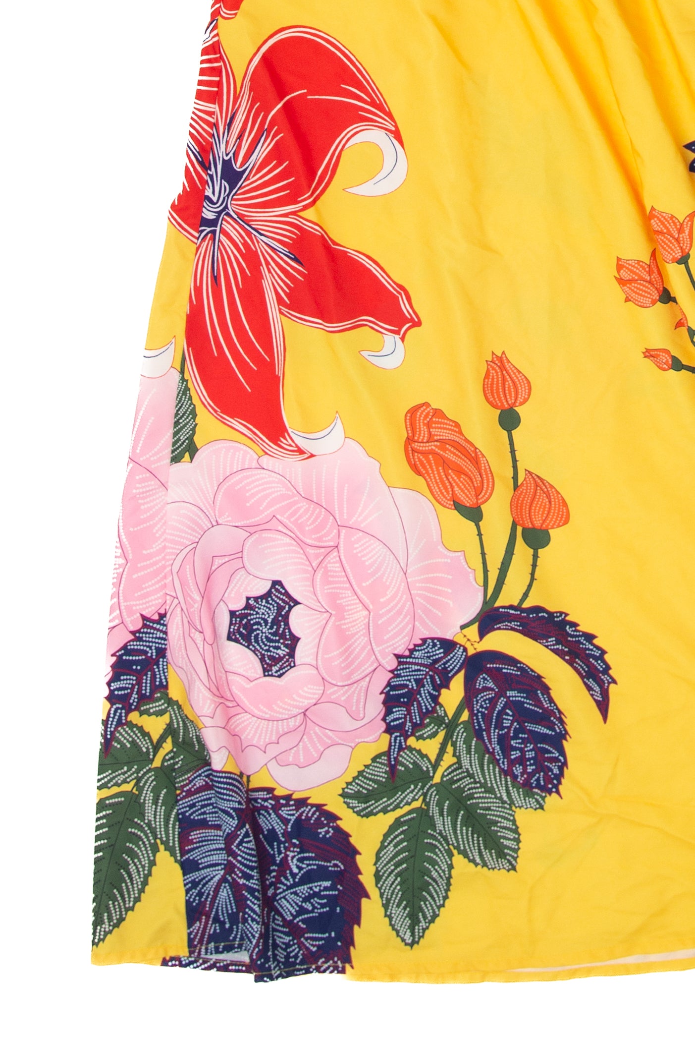 Vintage Yellow Floral Maxi Elastic Waist Skirt (1990s)