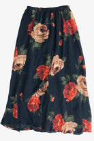 Vintage Red Rose Elastic Waist Maxi Skirt (2000s)