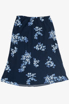Vintage Navy Baby Blue Floral Lined Elastic Waist Skirt (2000s)