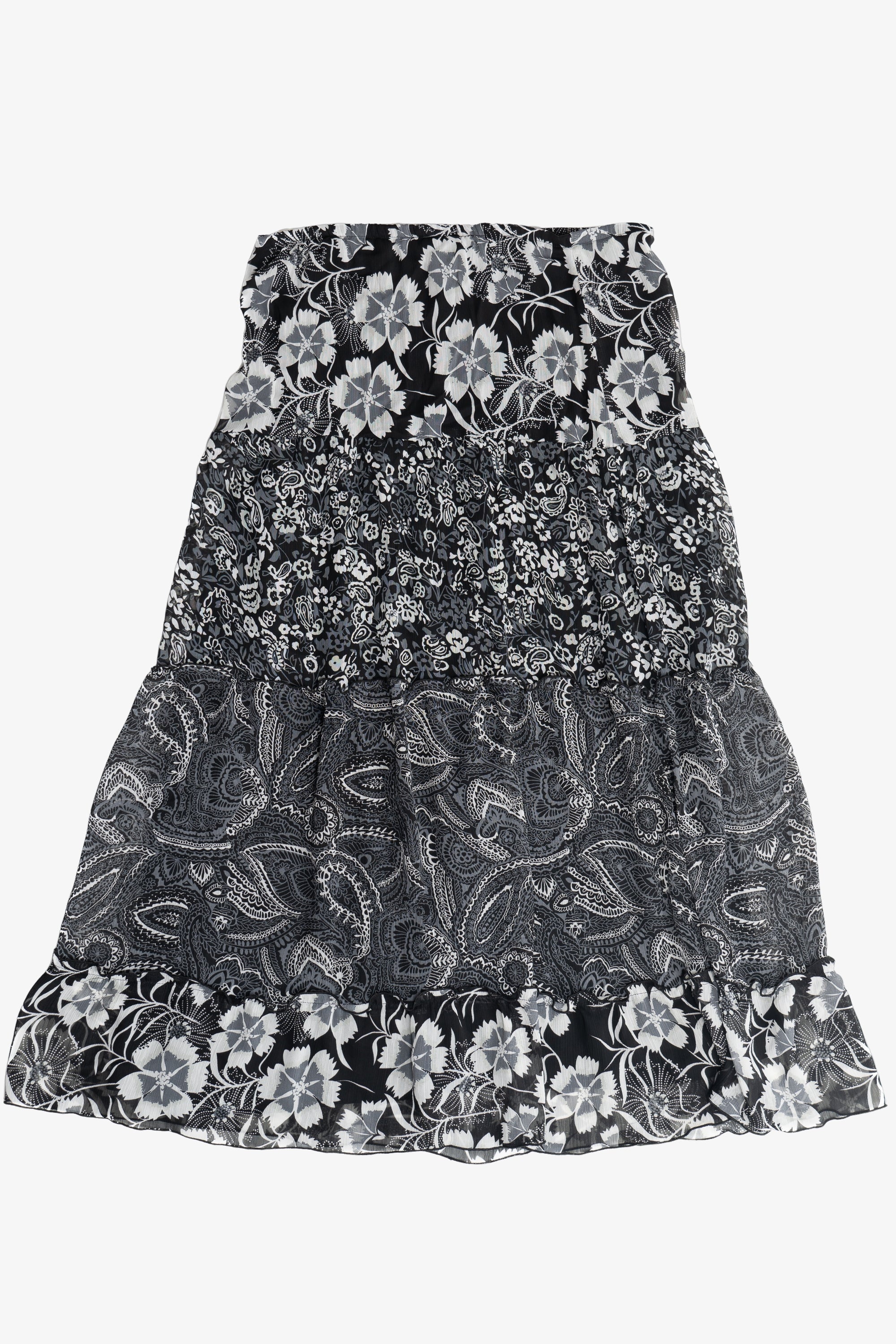Paisley Floral Tiered Lined Elastic Waist Skirt