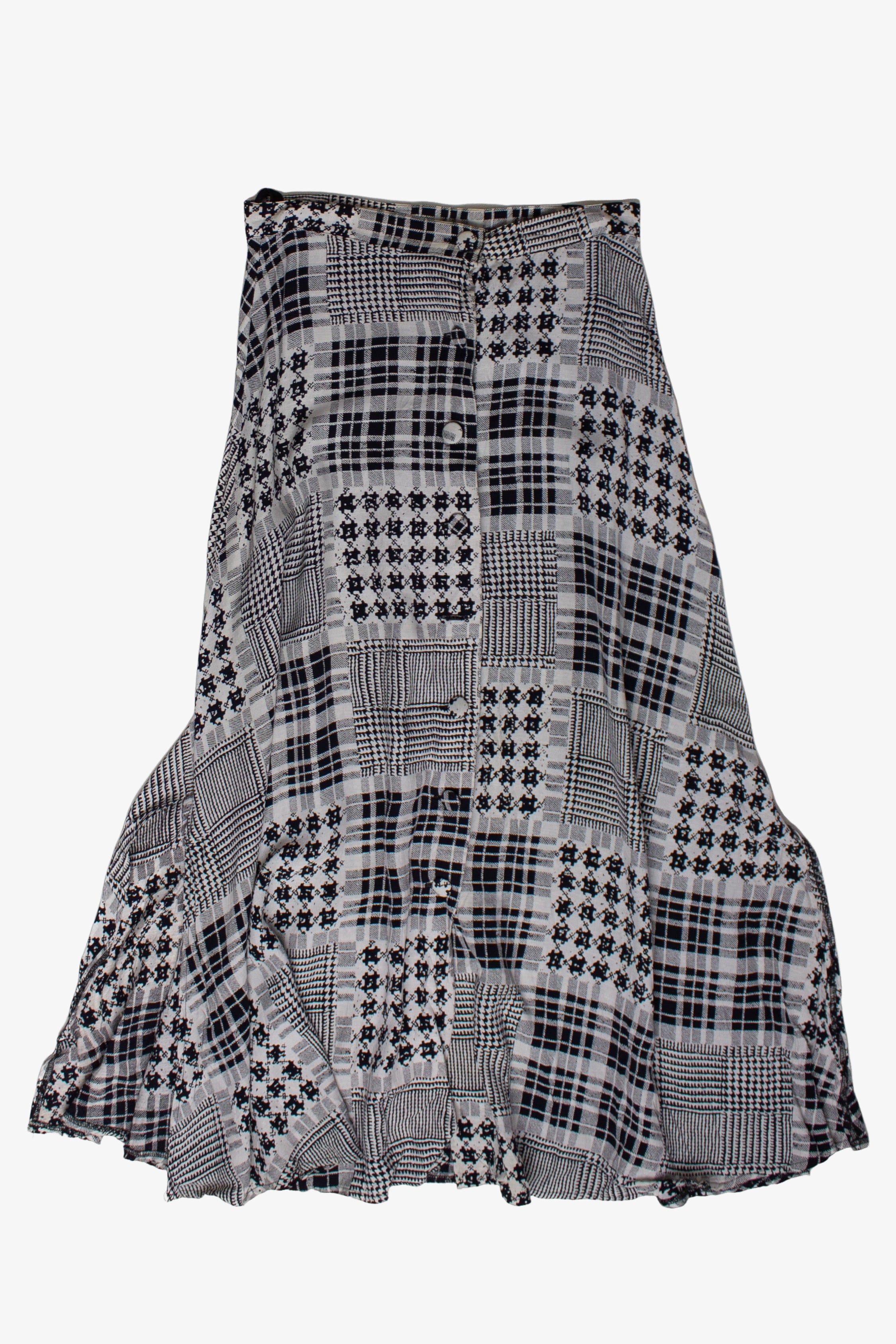 Vintage Button Up Patchwork Pattern Skirt (1990s)