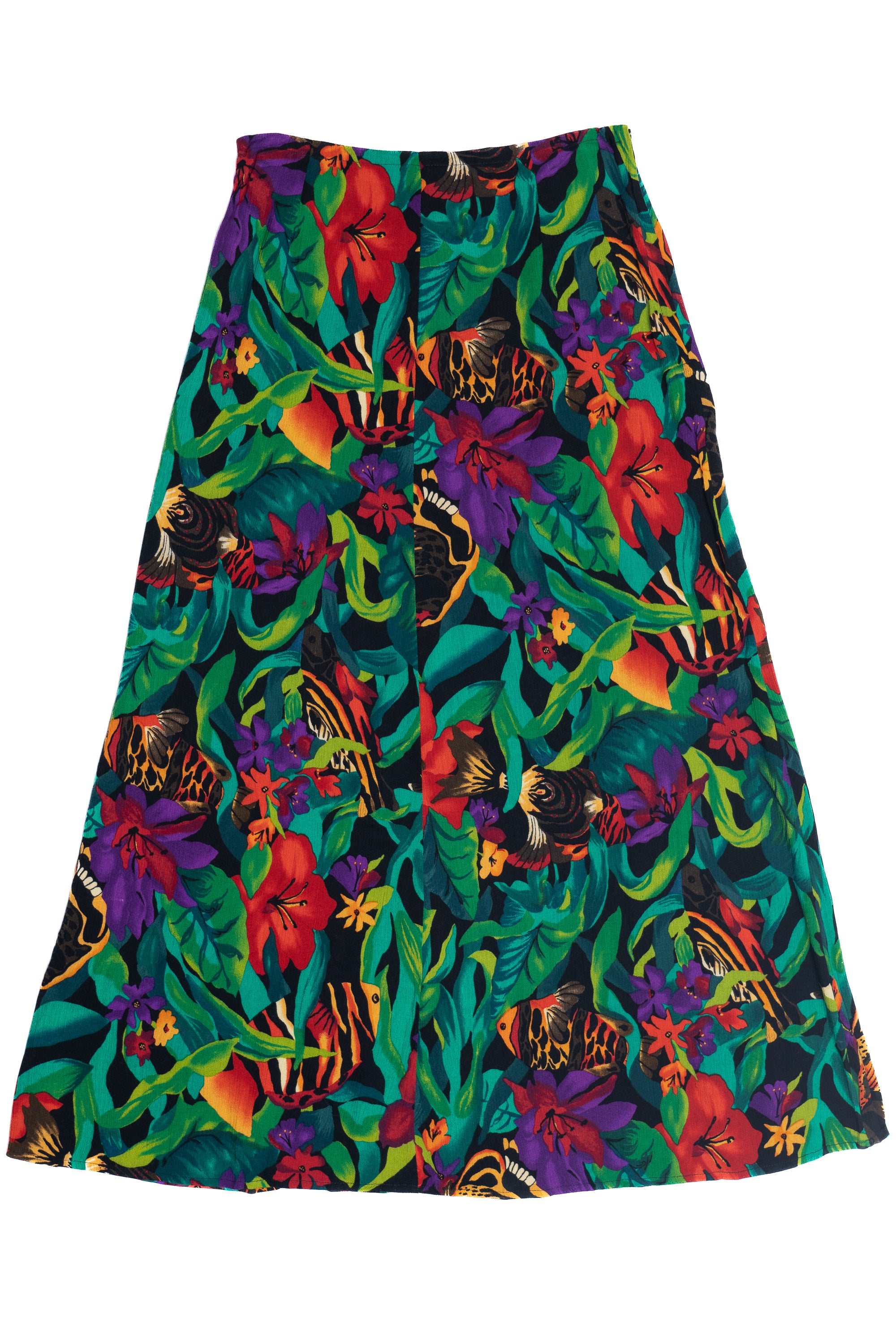 Vintage Tropical Print Flowy Skirt (1990s)