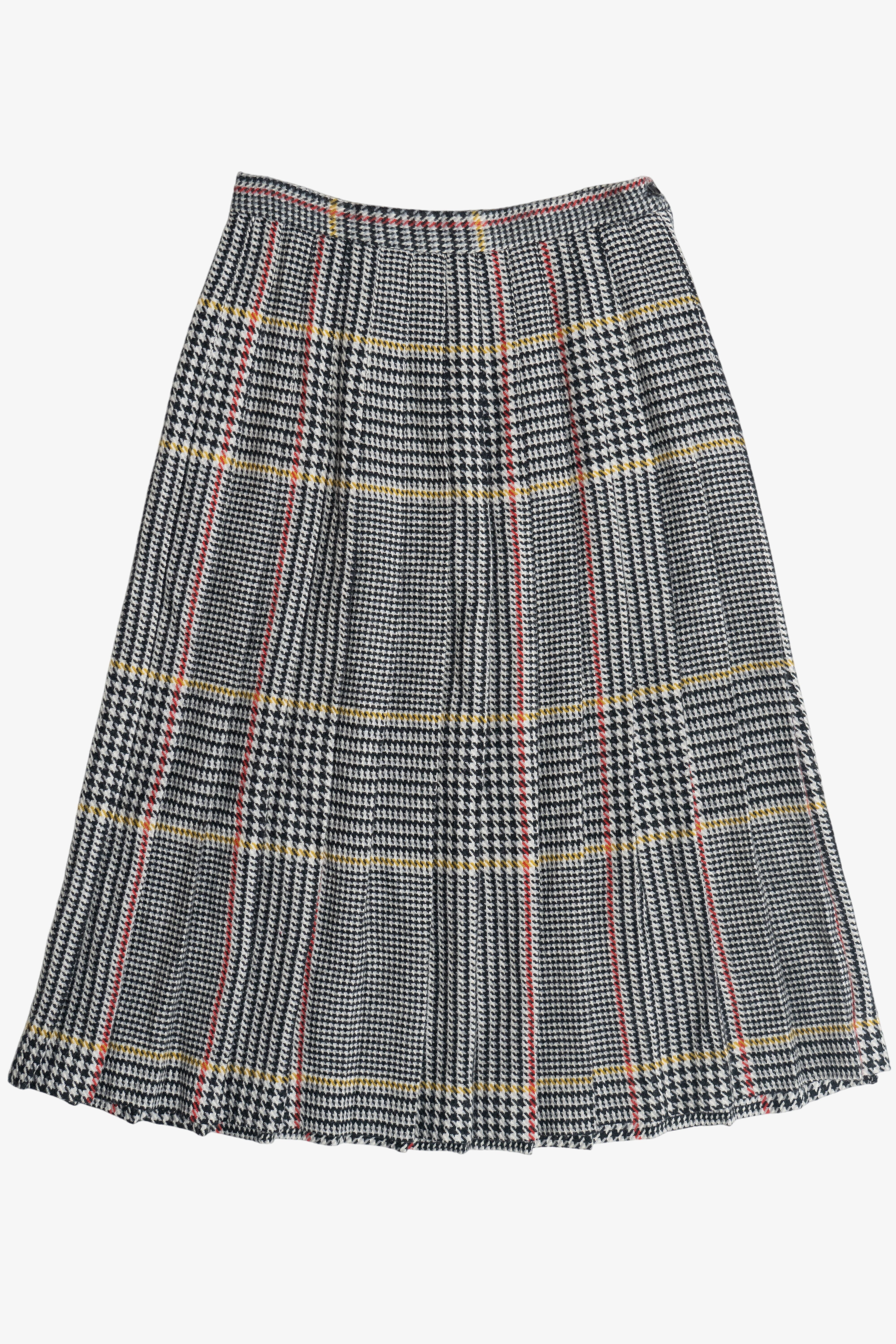 Vintage Houndstooth Plaid Woodward Shop Pleated Wool Skirt (1990s)