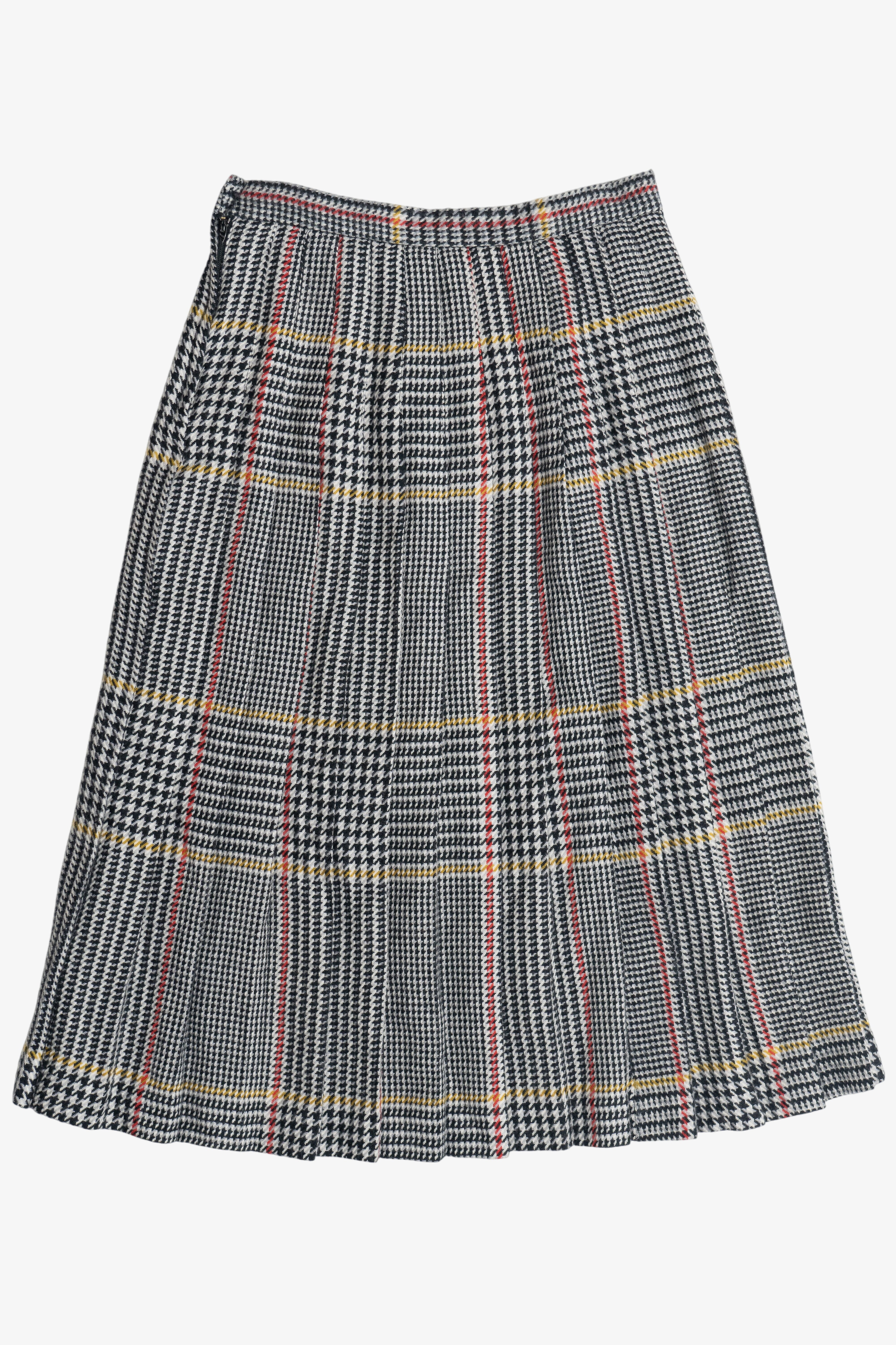 Vintage Houndstooth Plaid Woodward Shop Pleated Wool Skirt (1990s)