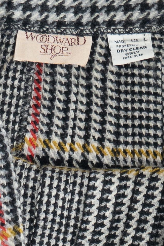 Vintage Houndstooth Plaid Woodward Shop Pleated Wool Skirt (1990s)