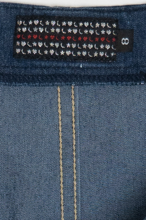 Vintage Y2k Heart Moon Star Low Rise Denim Midi Skirt (2000s)
