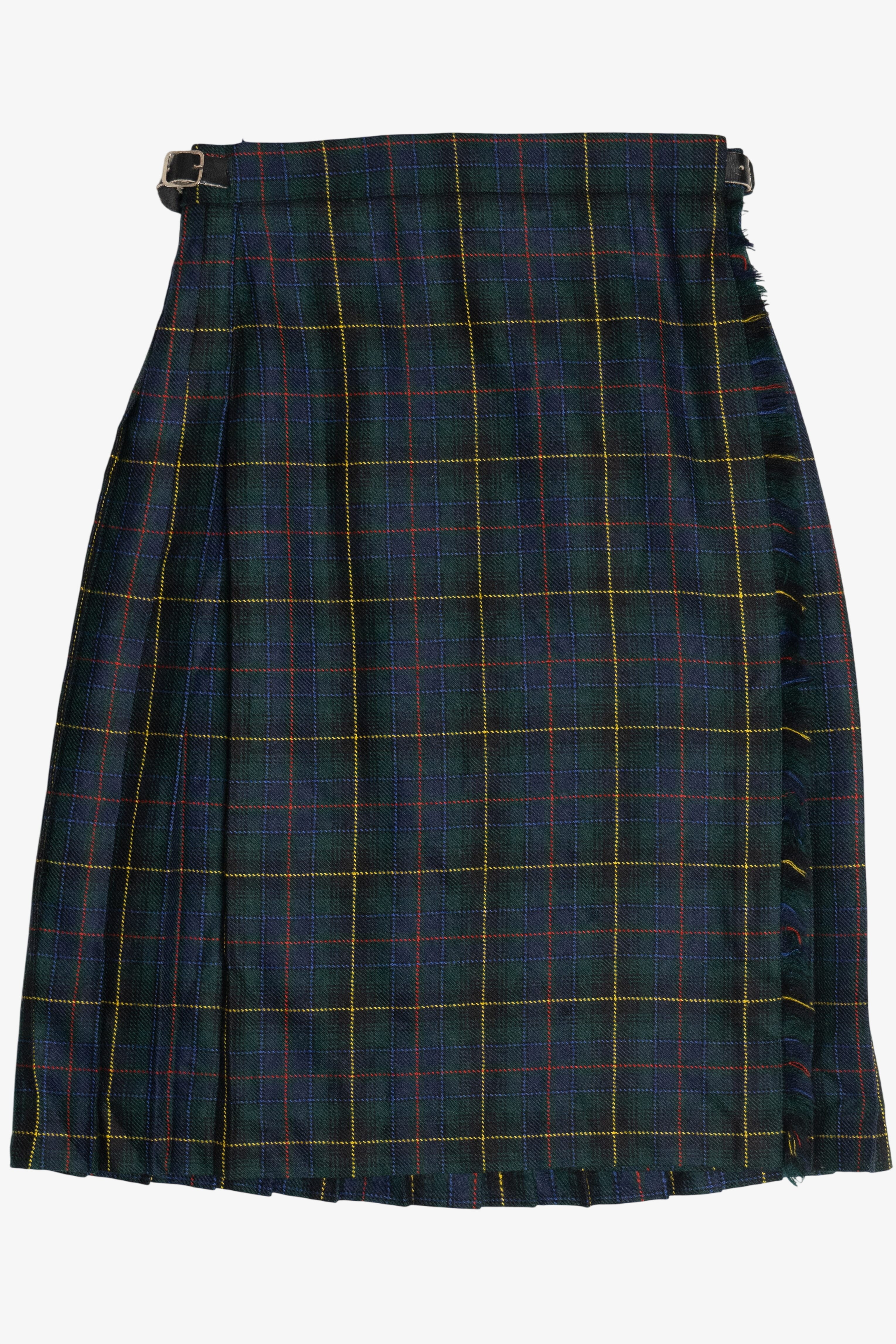 Vintage Scottish Plaid Wool Highland Kilts Adjustable Waist Midi Skirt (1980s)