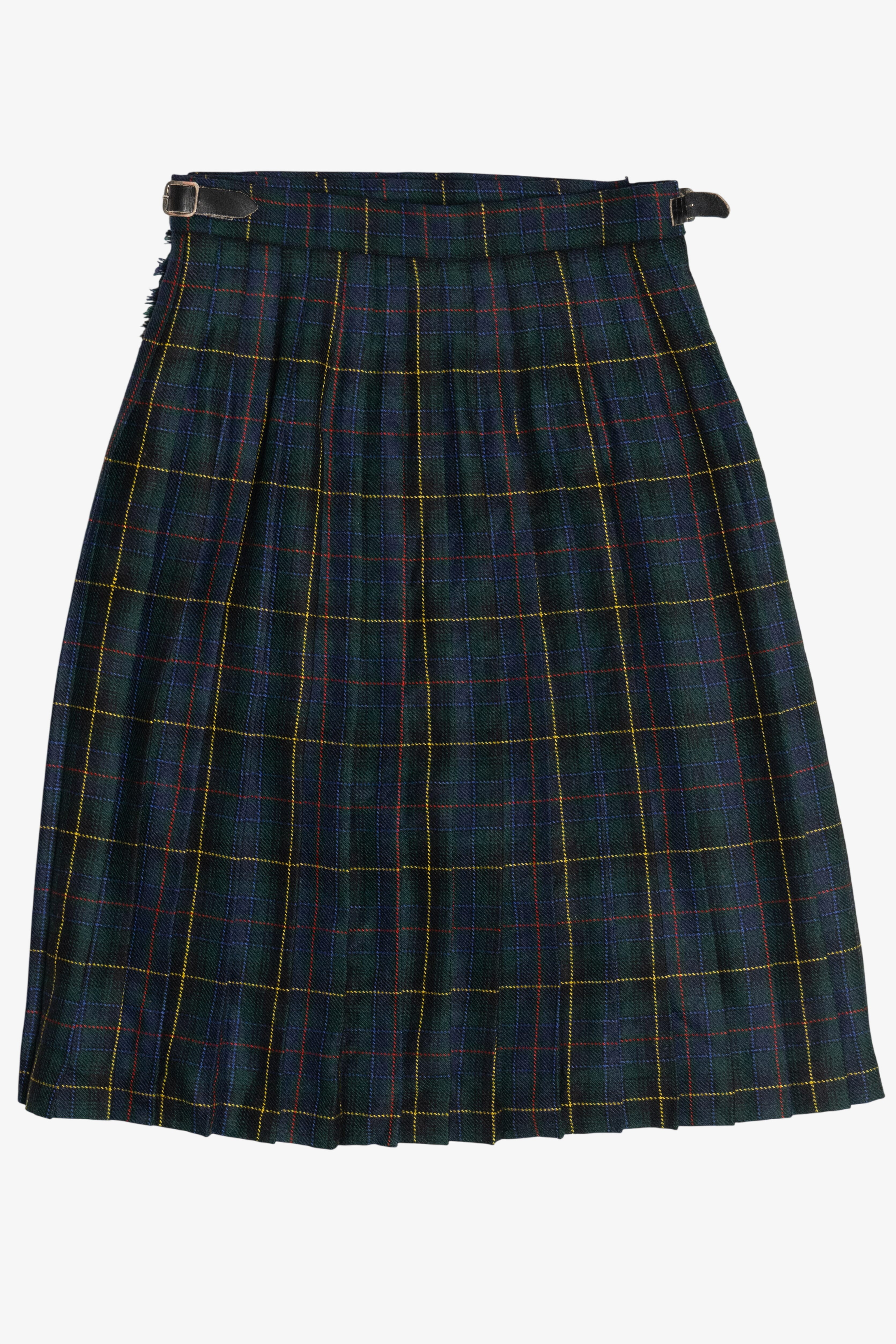 Vintage Scottish Plaid Wool Highland Kilts Adjustable Waist Midi Skirt (1980s)