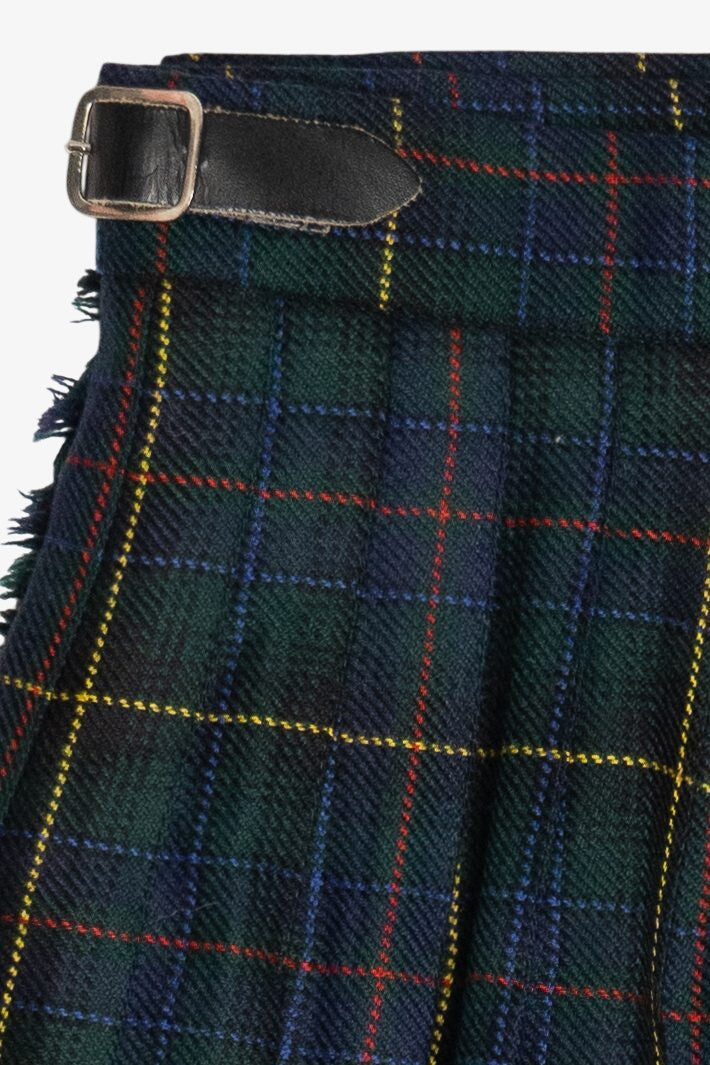 Vintage Scottish Plaid Wool Highland Kilts Adjustable Waist Midi Skirt (1980s)