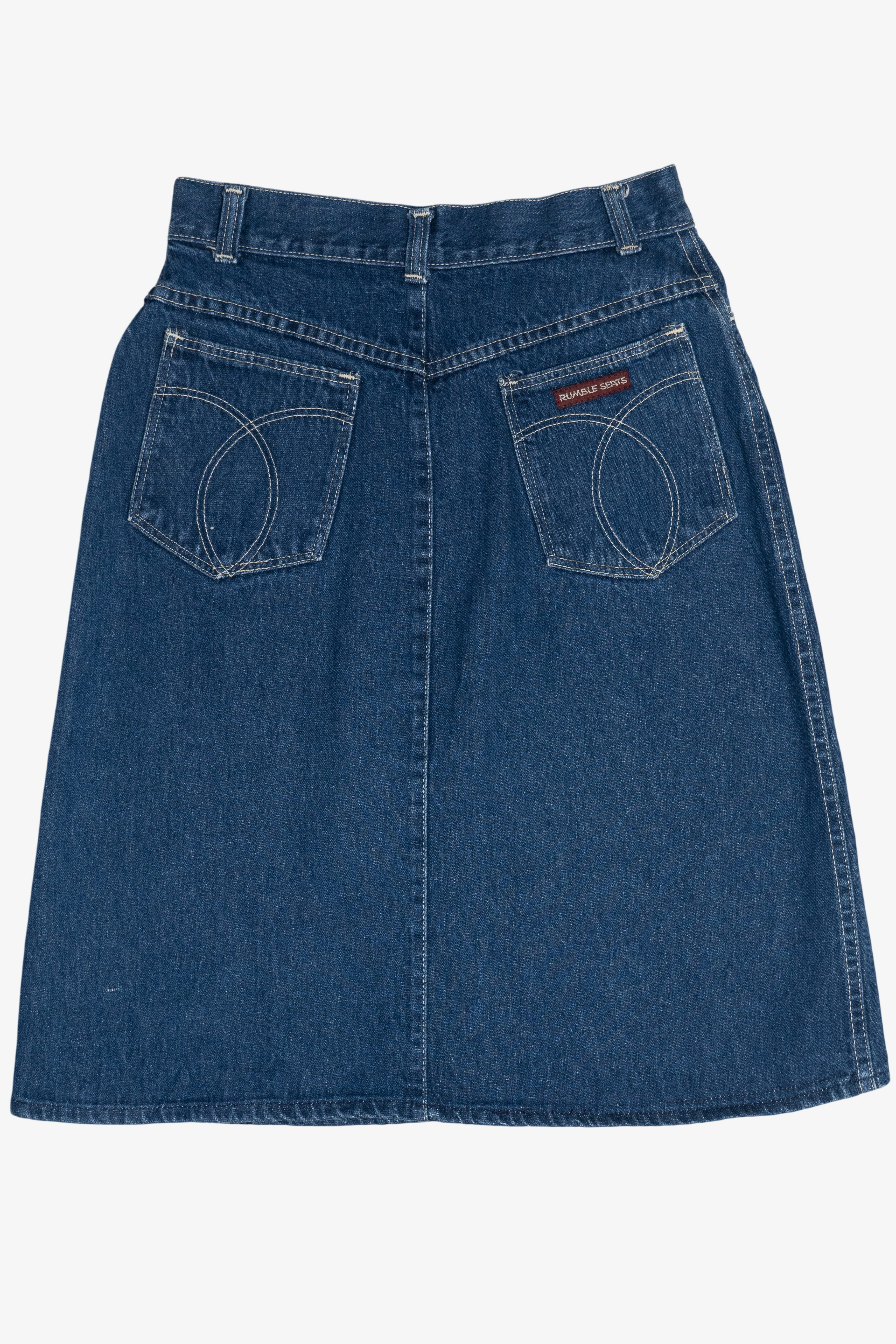 Vintage Rumble Seats Denim A-Line Midi Skirt (1980s)