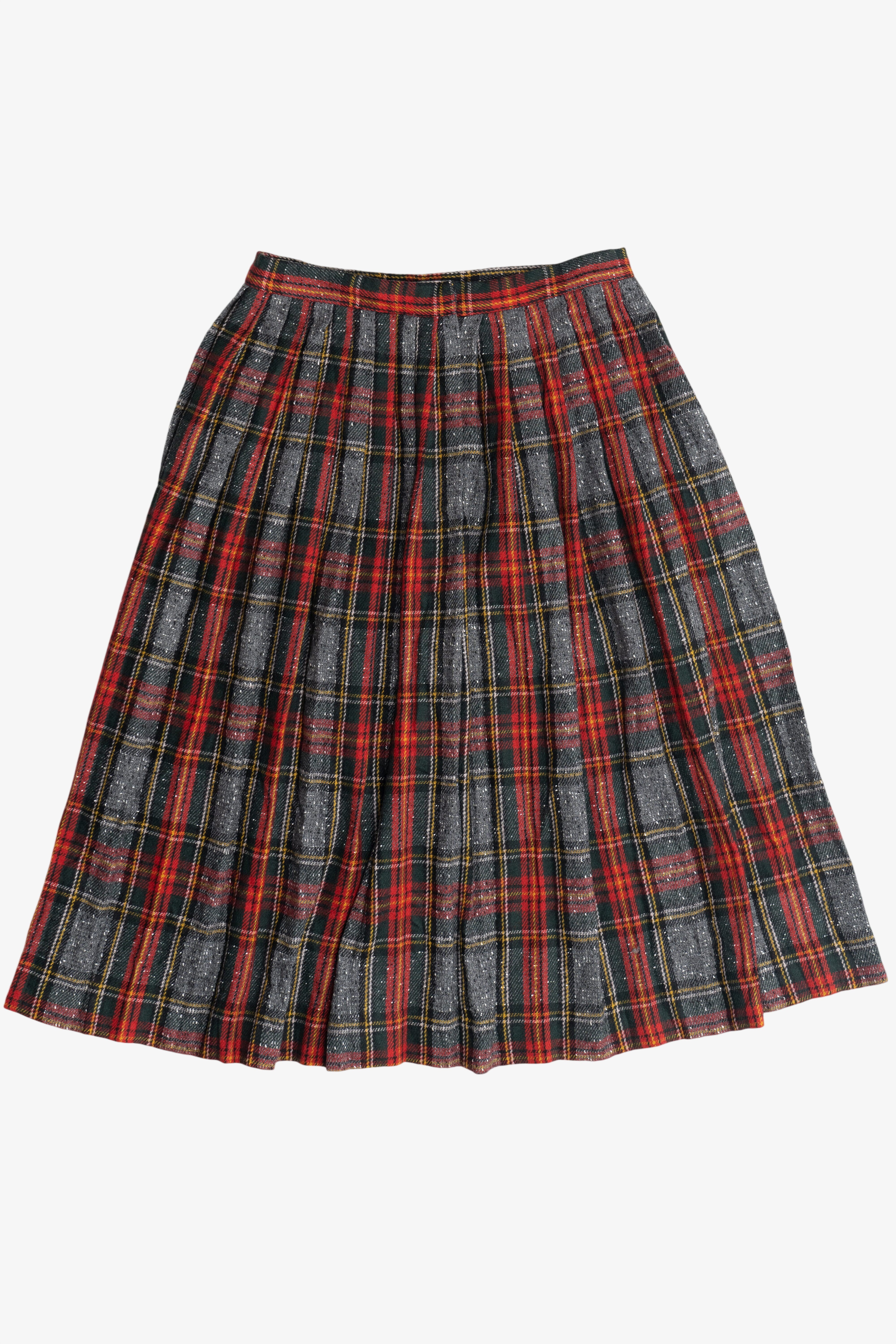 Vintage Herman Geist Plaid Pleated Wool Skirt (1990s)