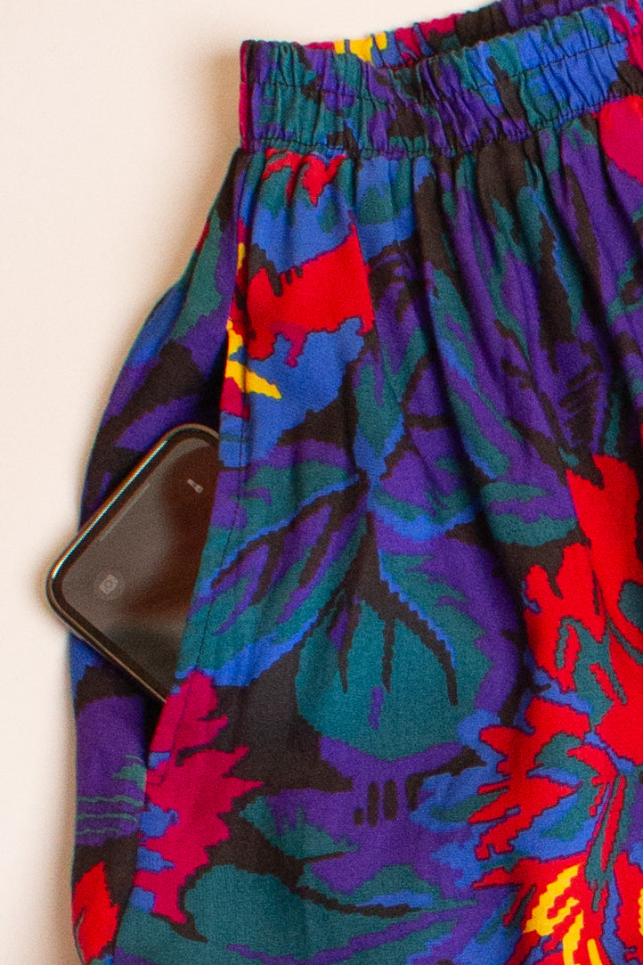 Vintage Purple & Red Floral Midi Skirt (1990s)