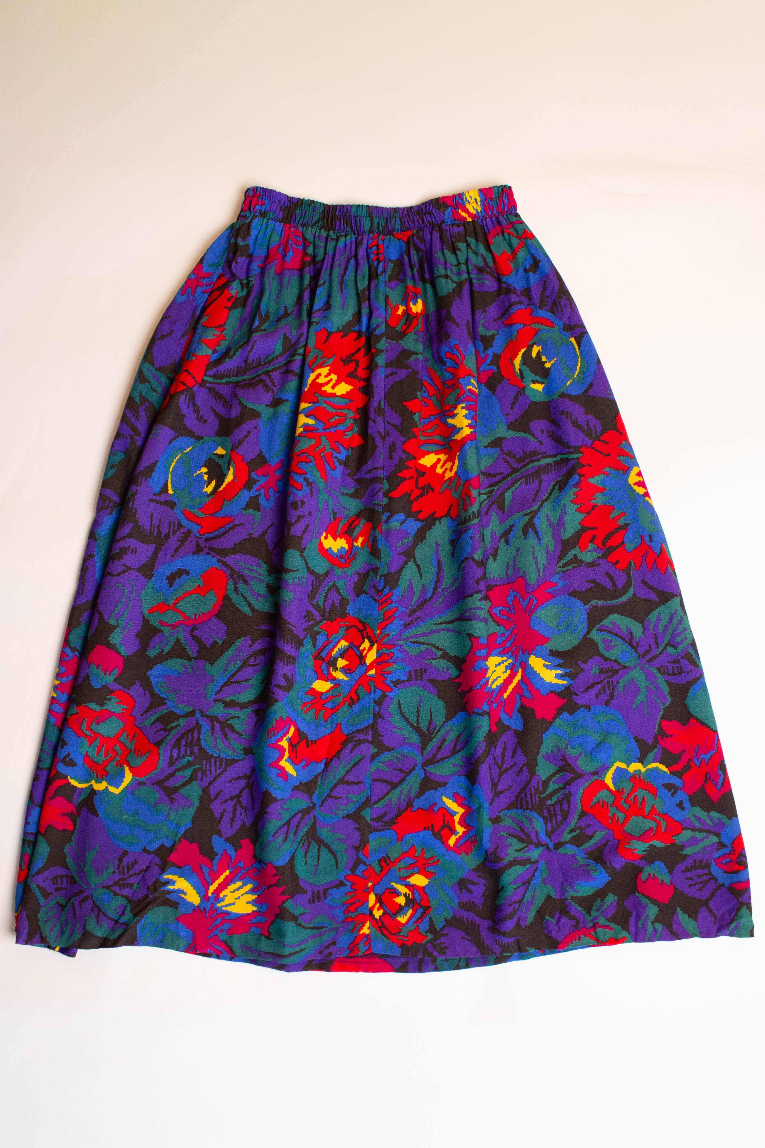 Vintage Purple & Red Floral Midi Skirt (1990s)