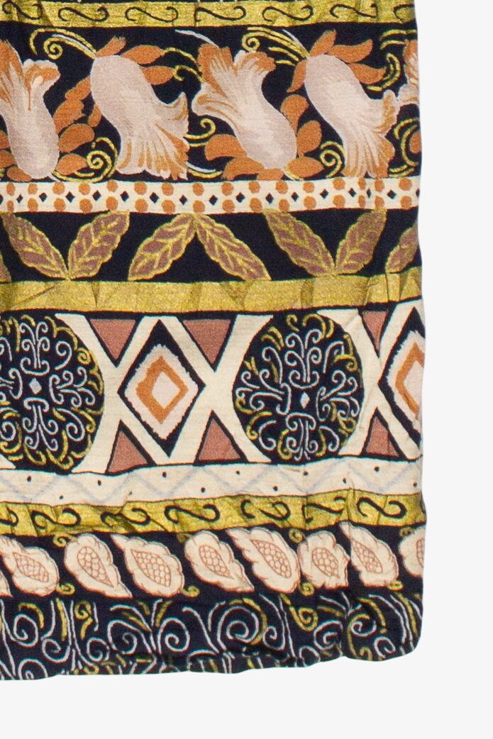 Vintage Black Cat Leaf Floral Border Print A-Line Skirt