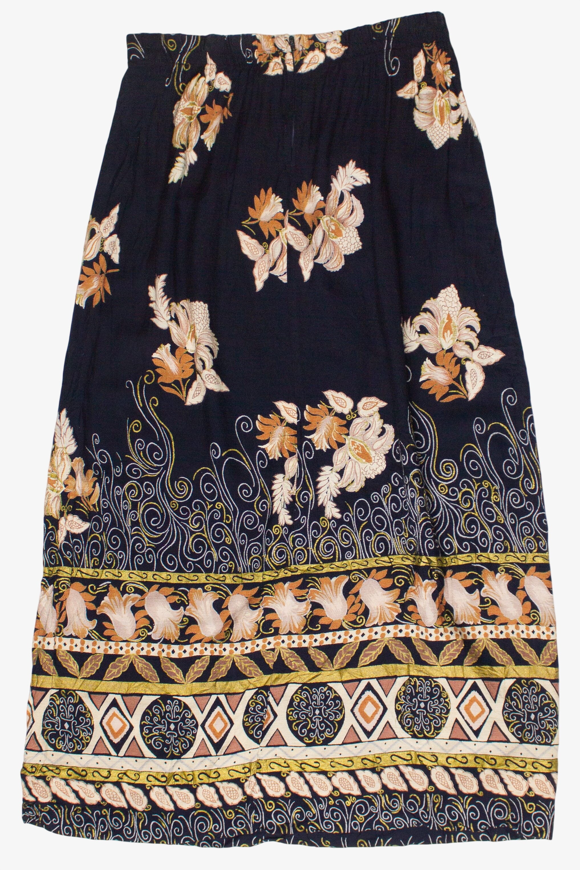 Vintage Black Cat Leaf Floral Border Print A-Line Skirt