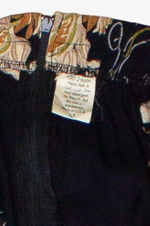 Vintage Black Cat Leaf Floral Border Print A-Line Skirt