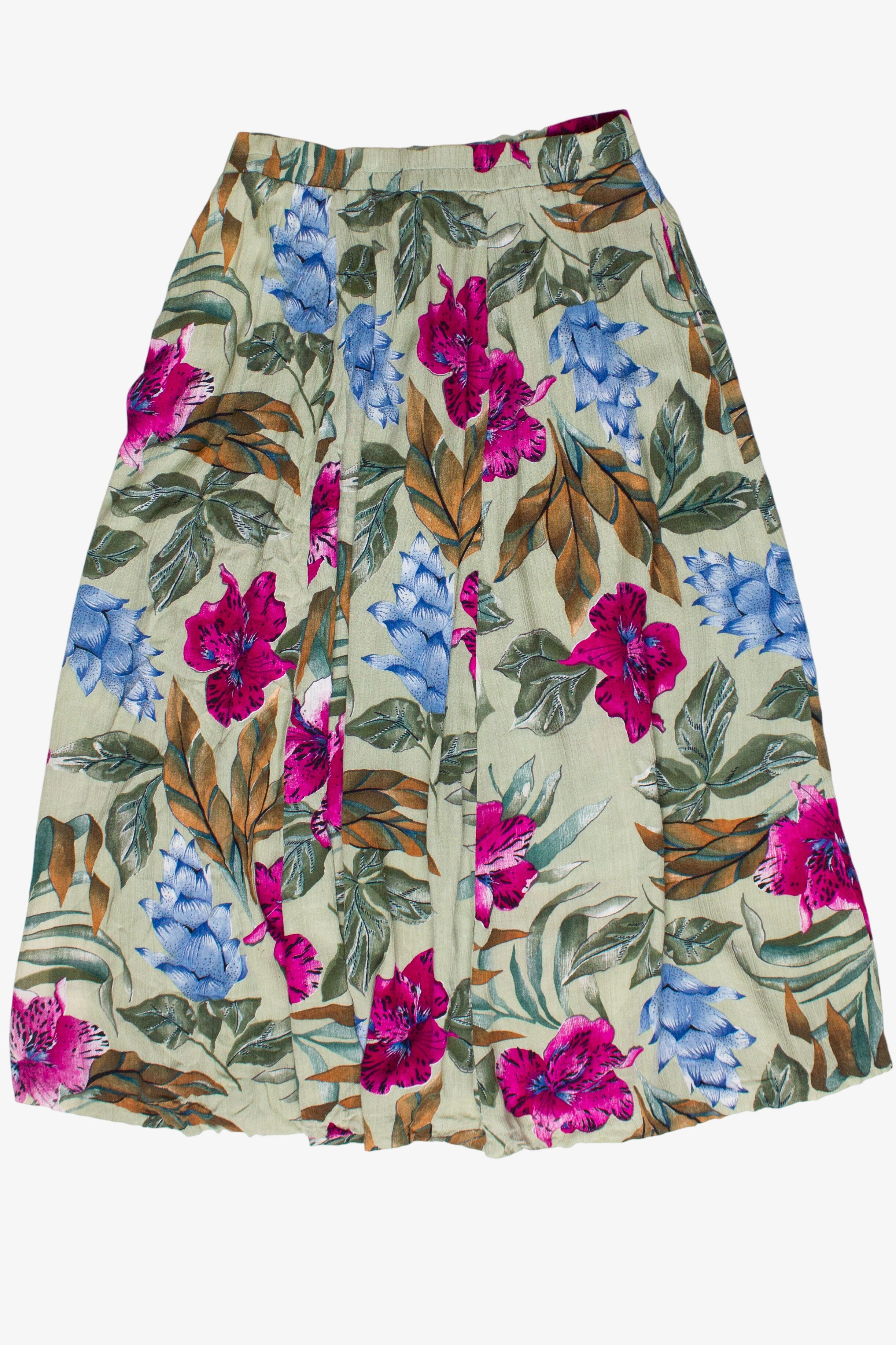 Vintage Tropical Floral Print Crinkle Karen Kane Dresses Maxi Skirt