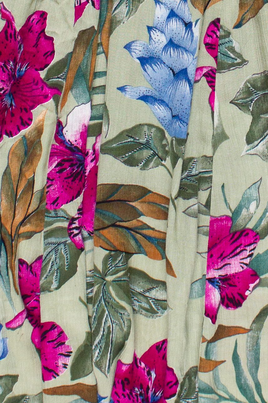 Vintage Tropical Floral Print Crinkle Karen Kane Dresses Maxi Skirt