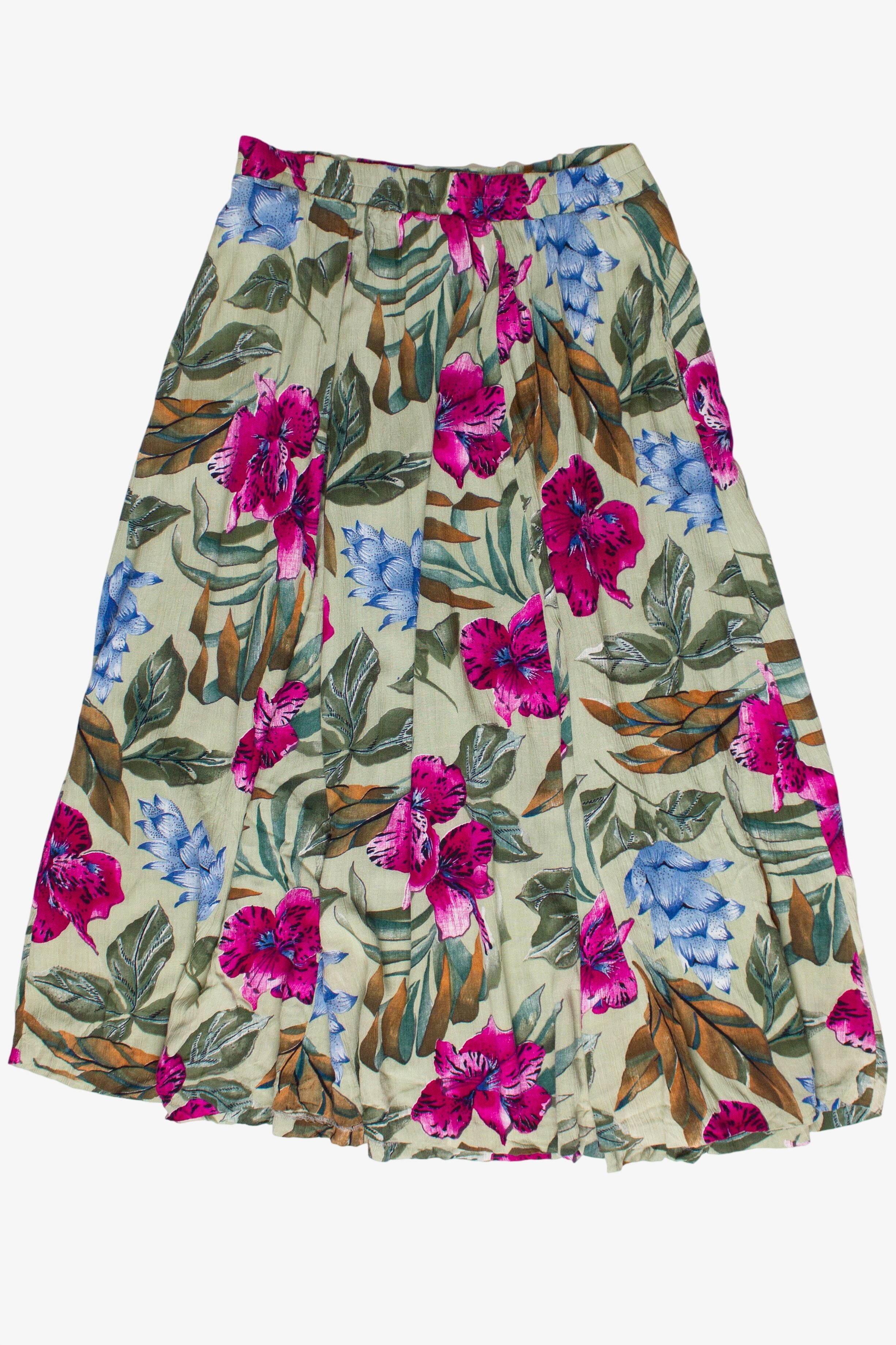 Vintage Tropical Floral Print Crinkle Karen Kane Dresses Maxi Skirt