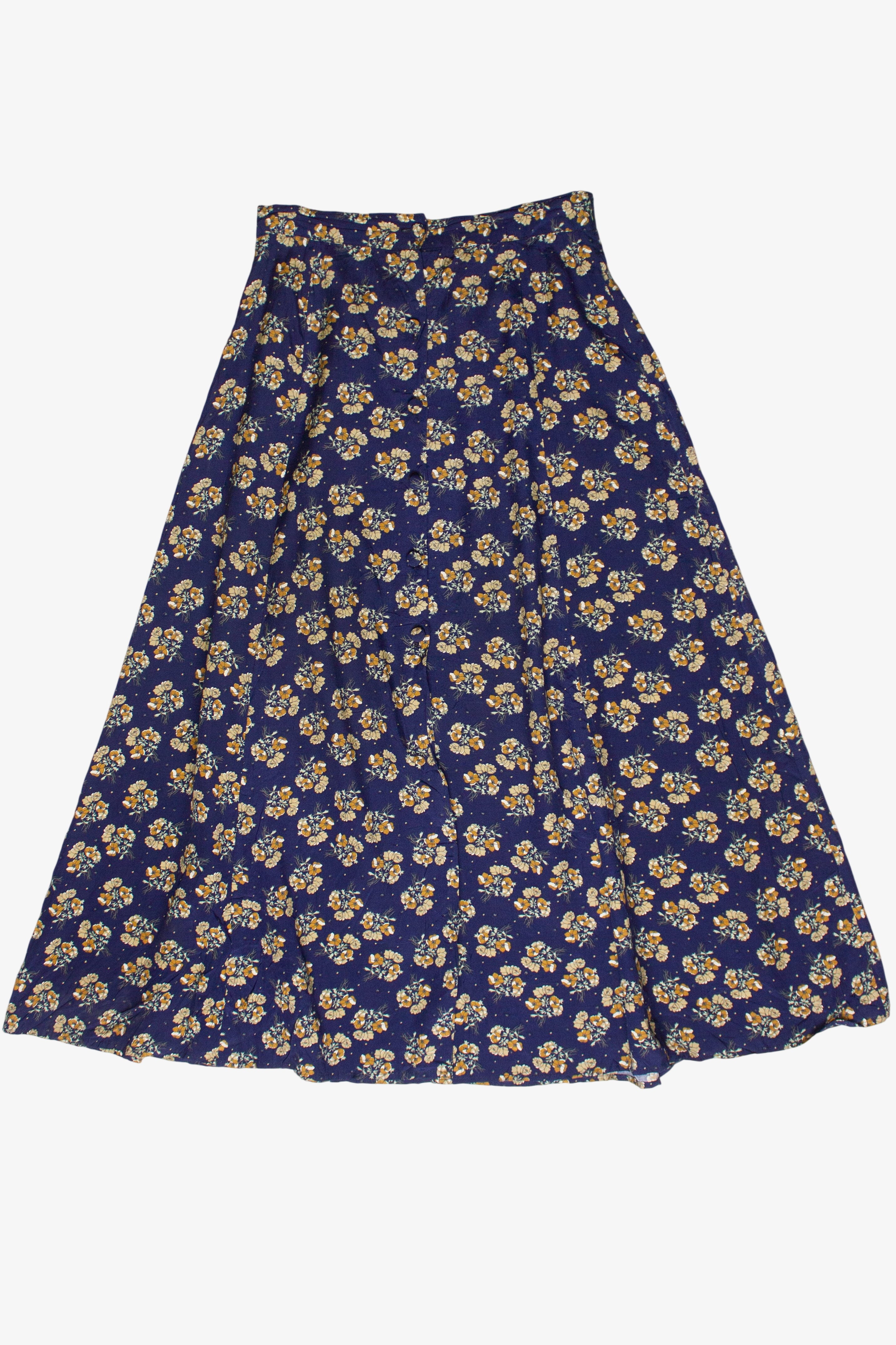 Vintage TCNY Floral Print Button Front Circle Skirt (1980s)