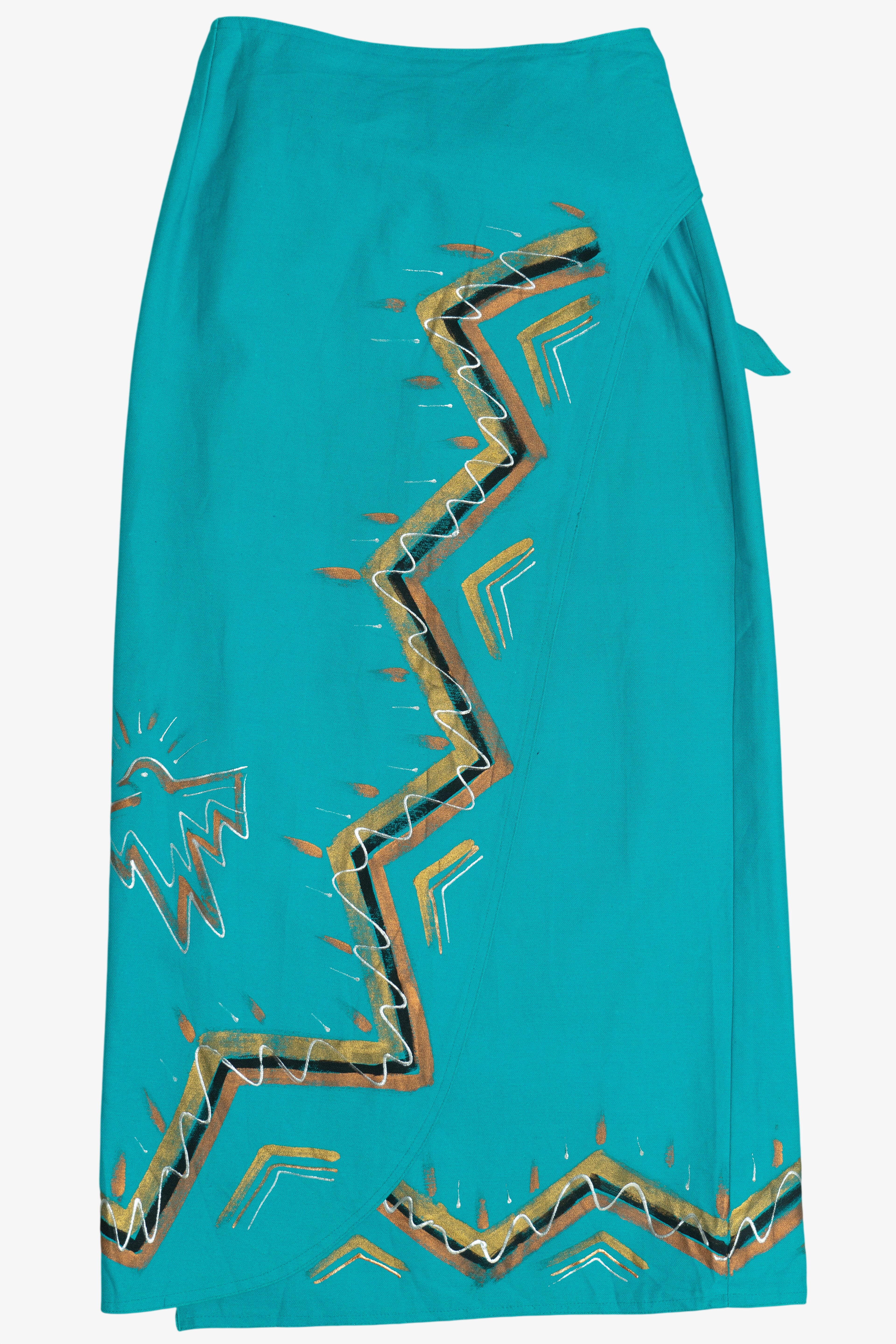 Vintage Hand Painted Miss Kitty Adjustable Waist Canvas Wrap Skirt (1980s)