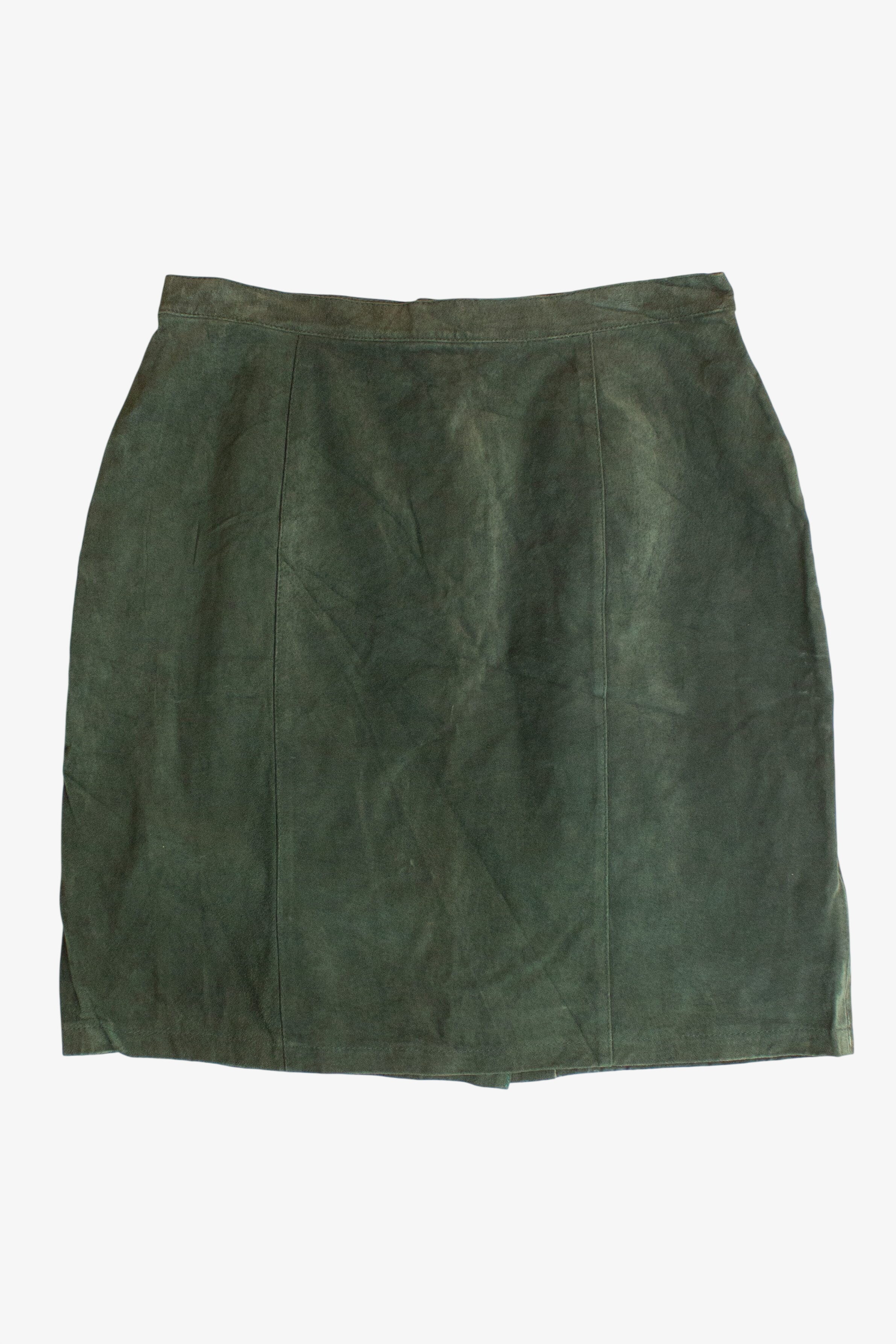 Vintage Dark Green Suede Mini Skirt (1990s)