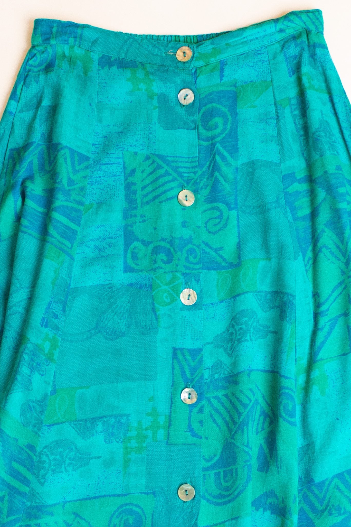 Vintage Aqua Abstract Button Front Skirt (1990s)