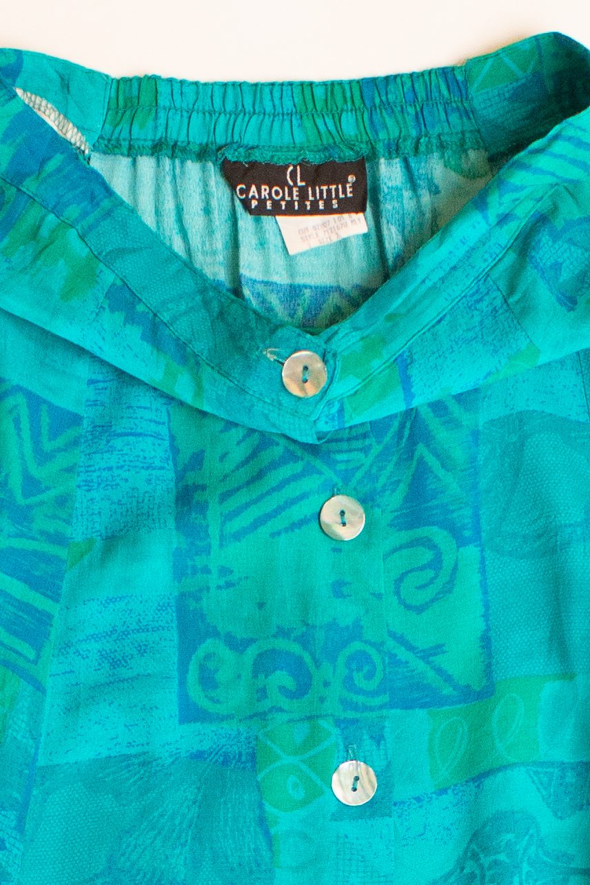 Vintage Aqua Abstract Button Front Skirt (1990s)