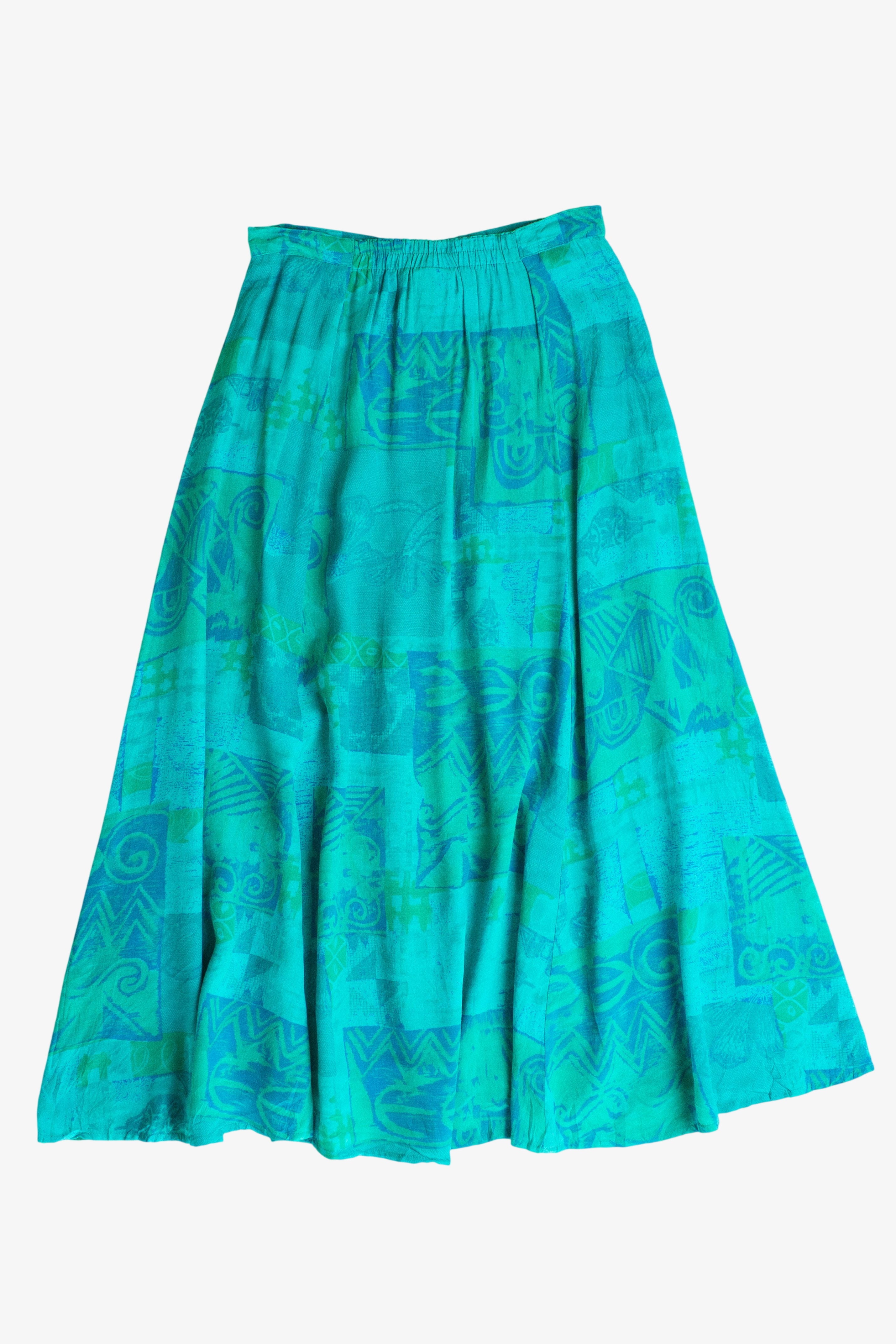 Vintage Aqua Abstract Button Front Skirt (1990s)