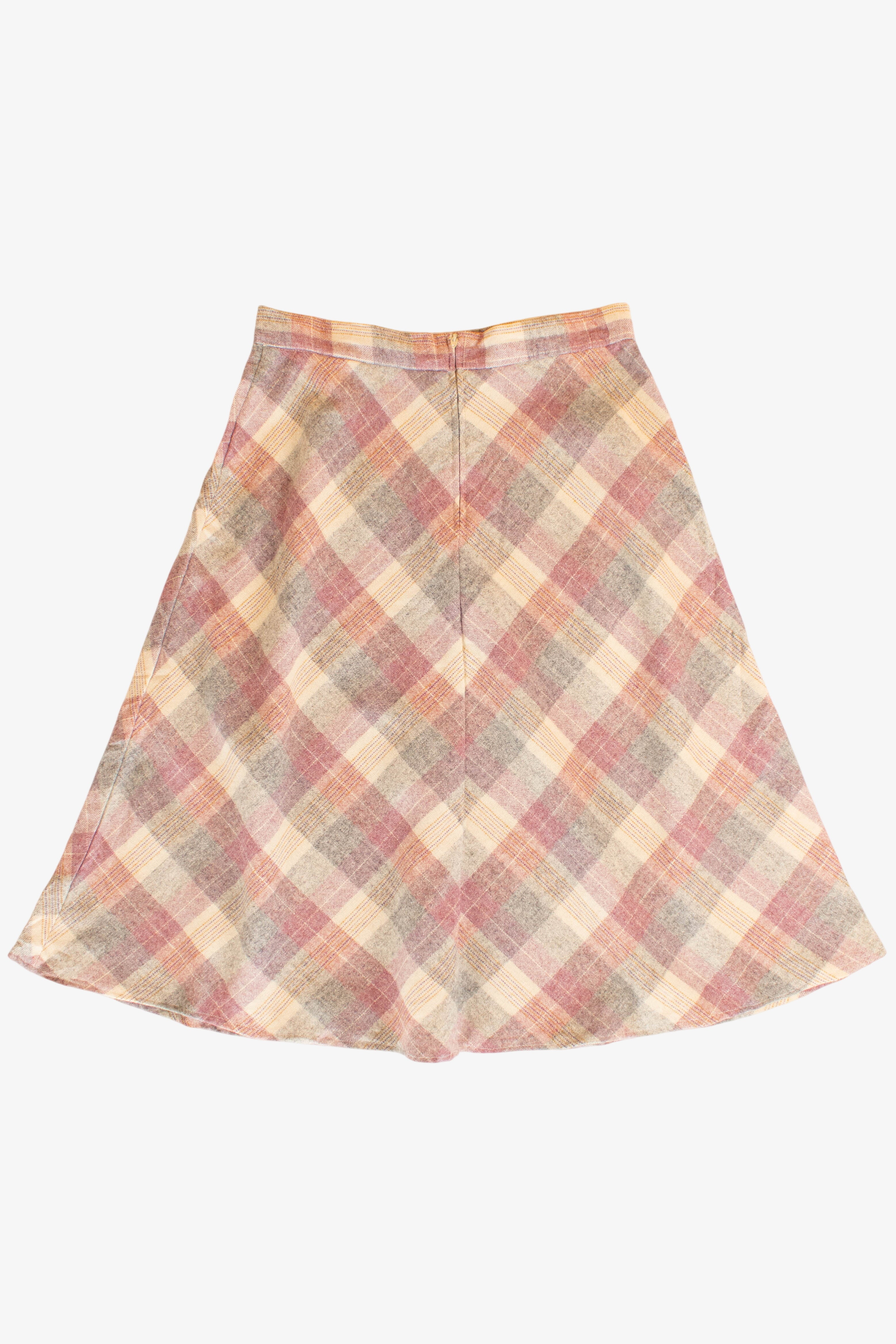 Vintage Mauve Plaid Wool Midi Skirt (1980s)