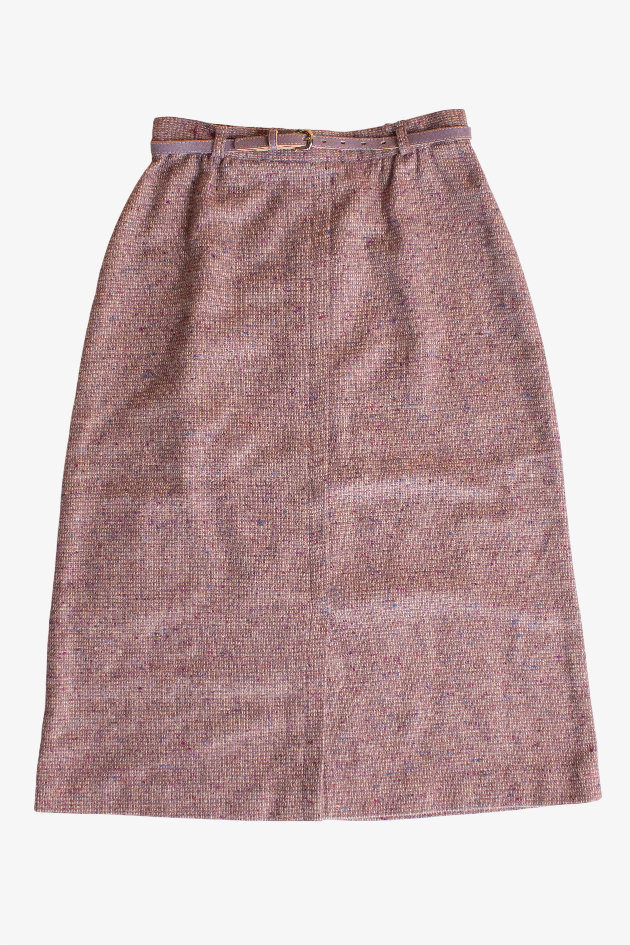 Vintage Lavender Wool Midi Skirt with Matching Belt (1980s)