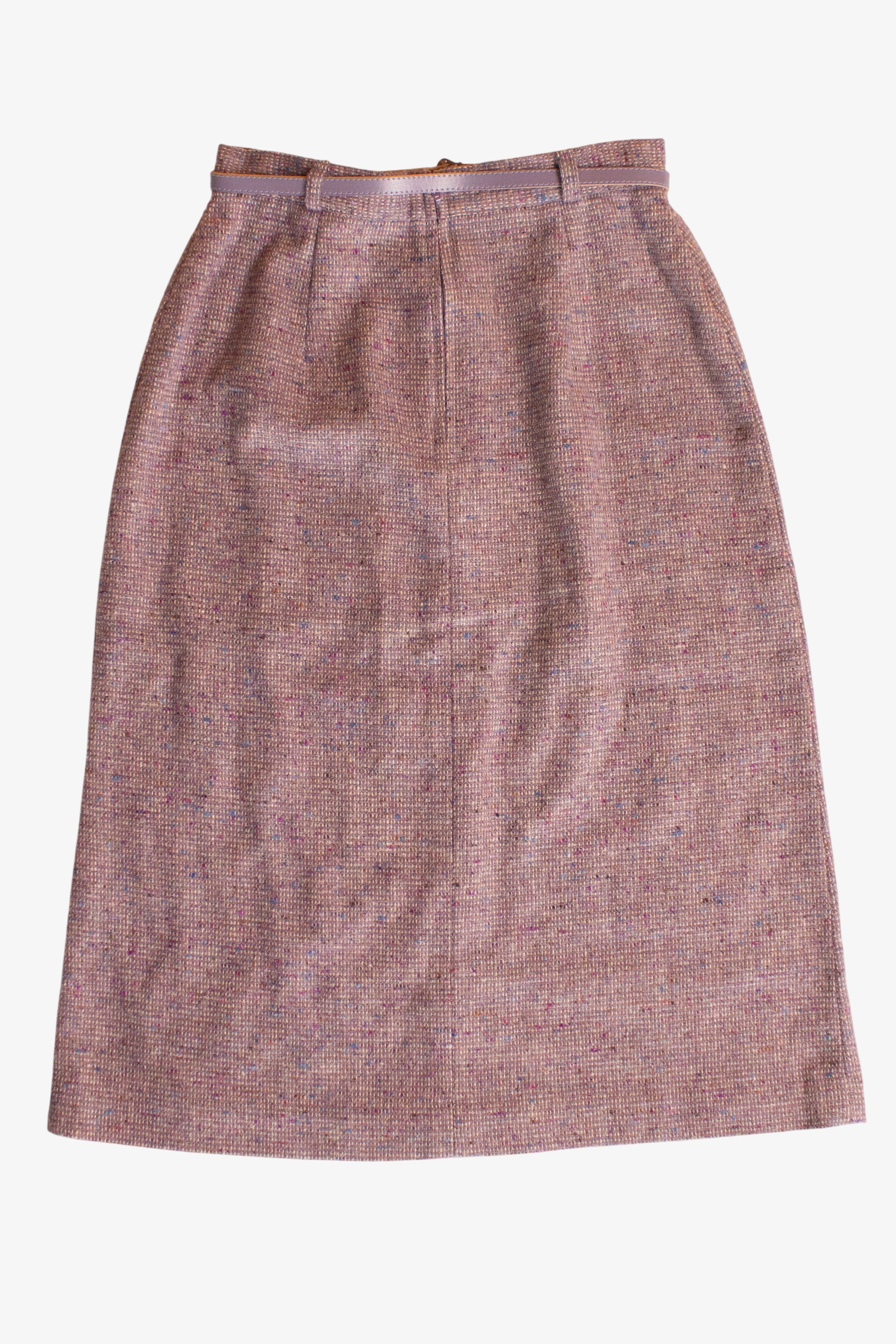 Vintage Lavender Wool Midi Skirt with Matching Belt (1980s)