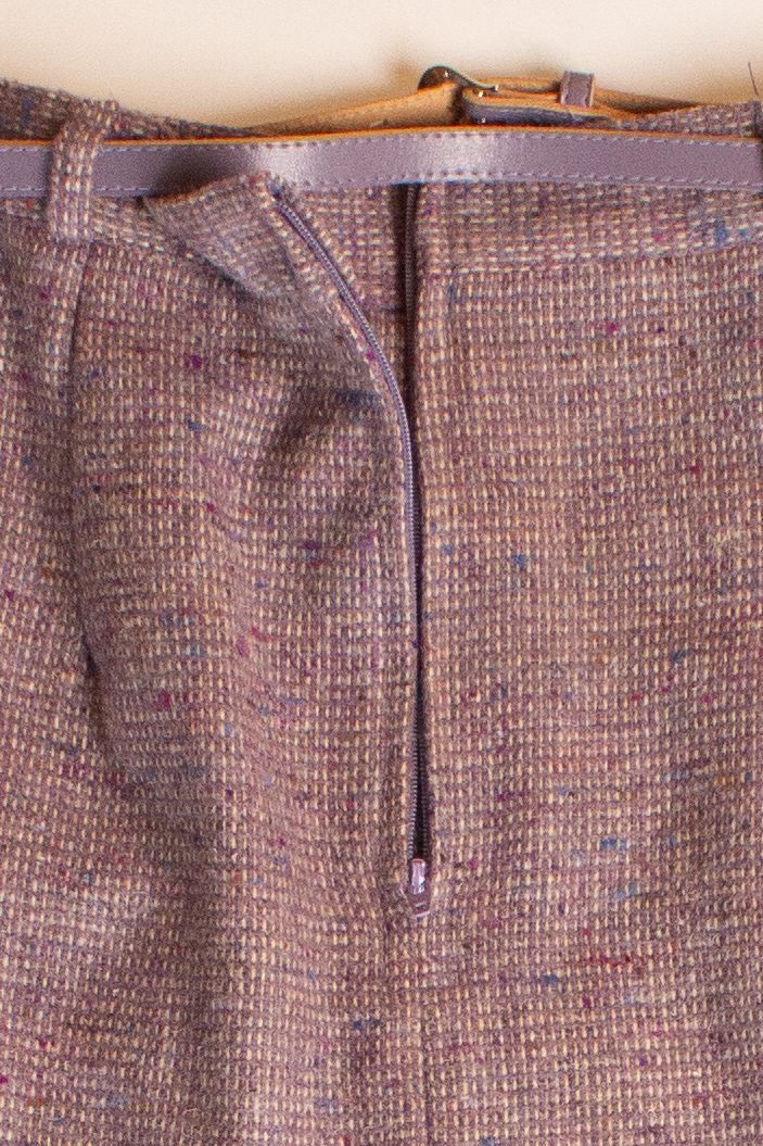 Vintage Lavender Wool Midi Skirt with Matching Belt (1980s)