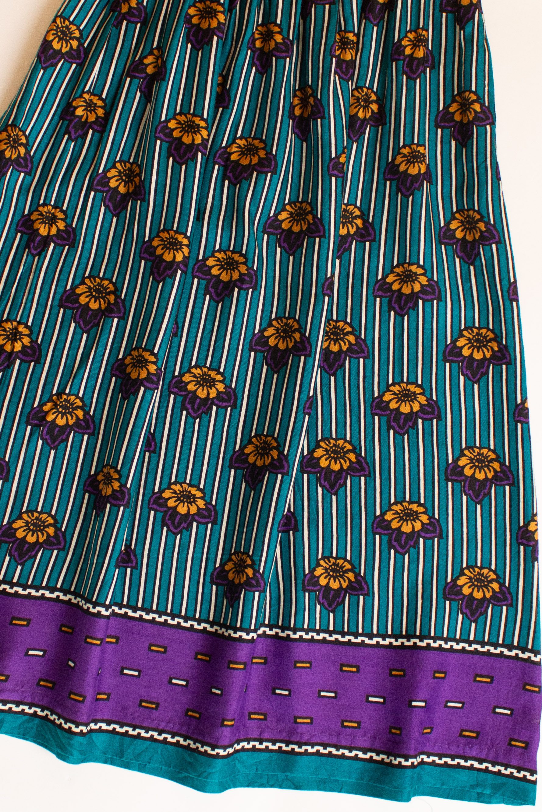 Vintage Carriage Court Stripes & Flowers Skirt (1990s)