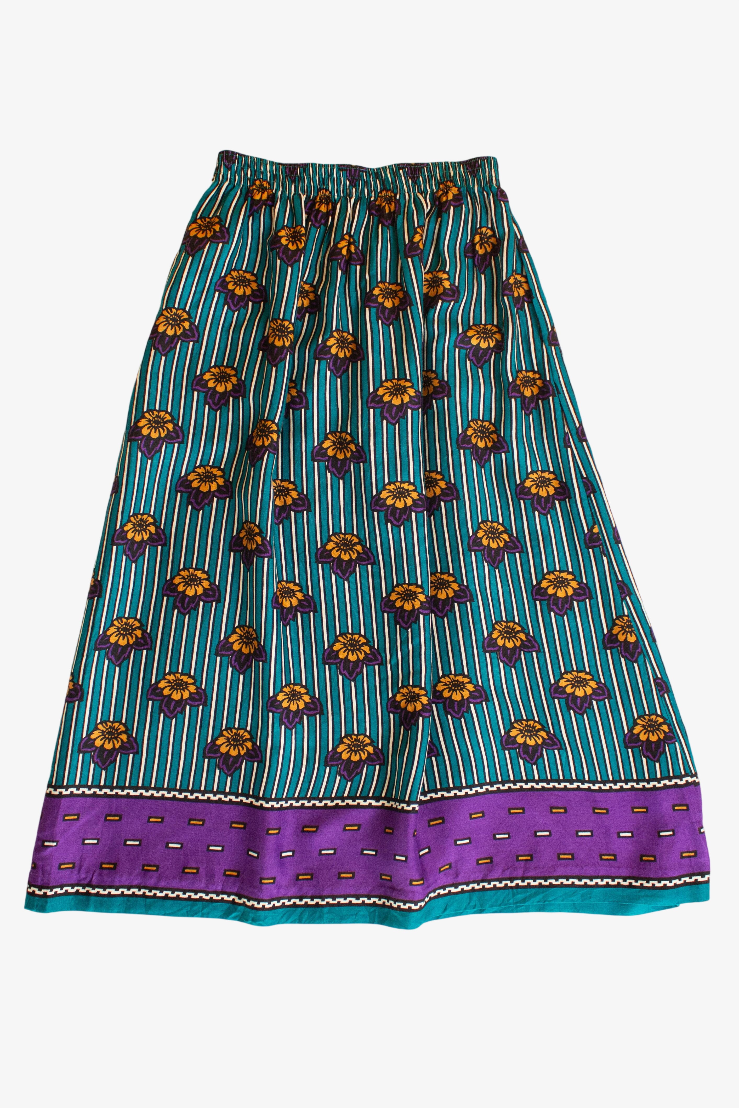 Vintage Carriage Court Stripes & Flowers Skirt (1990s)