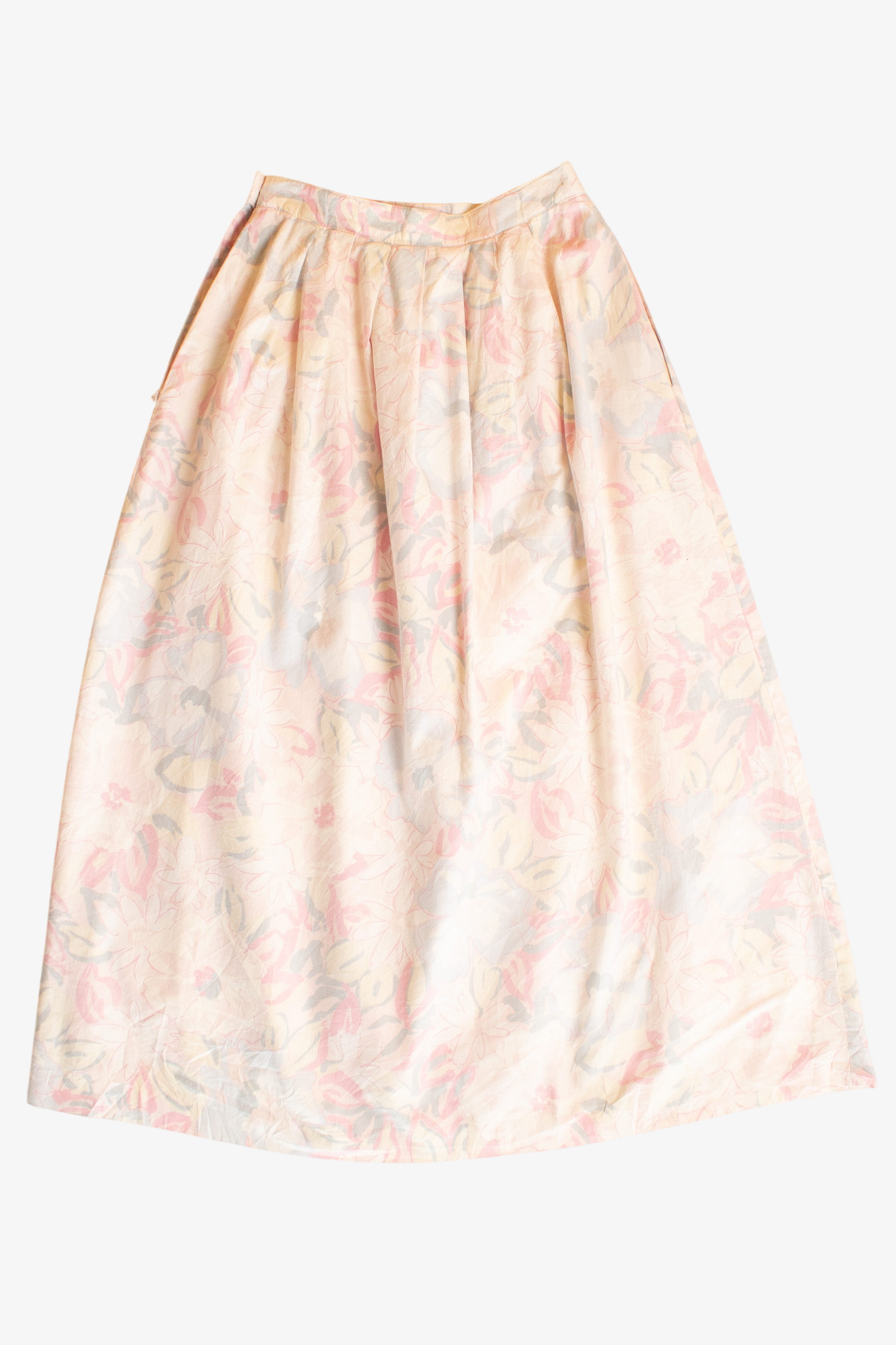 Vintage Pastel Floral Pleated Midi Skirt (1980s)