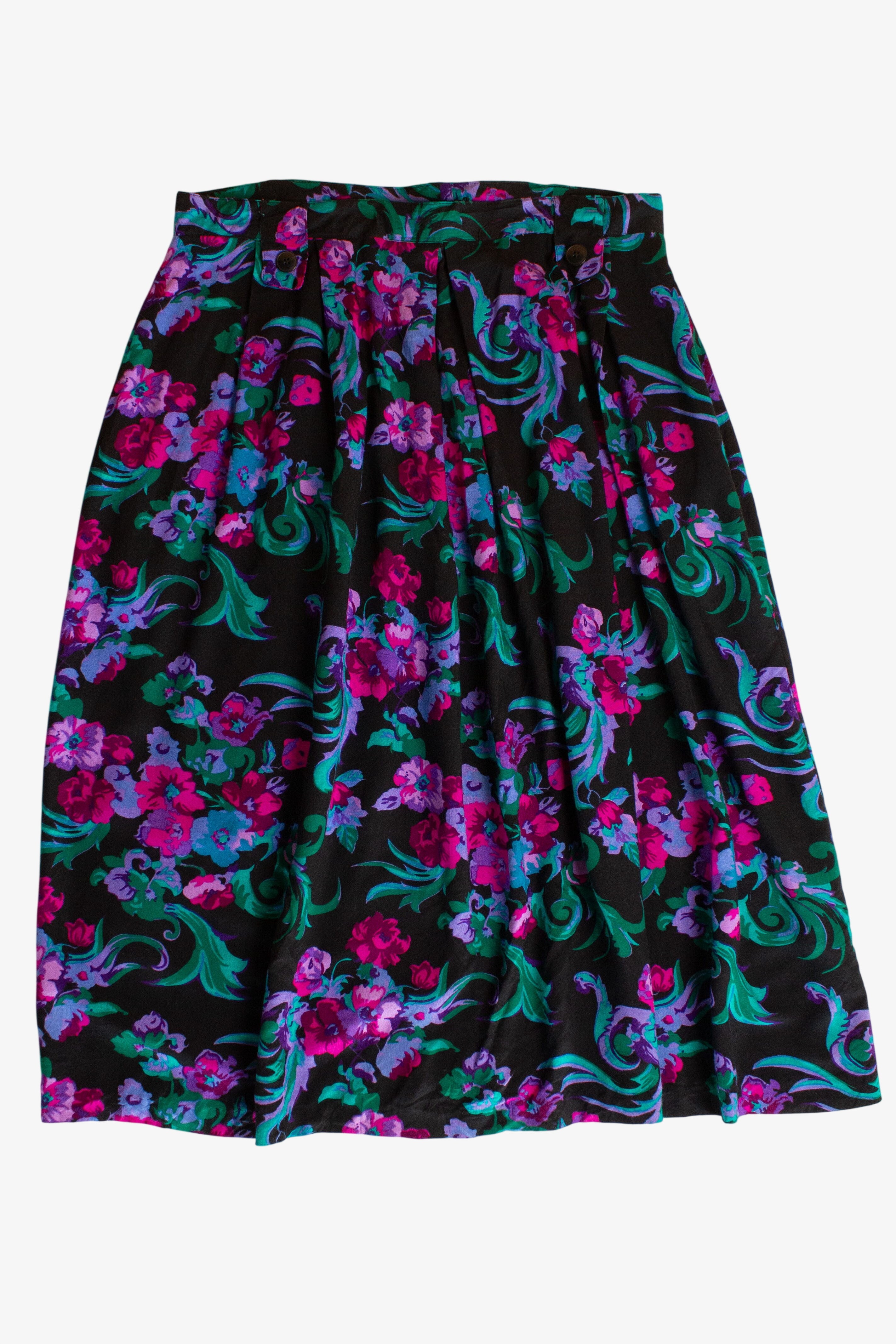 Vintage Black Neon Floral Skirt (1980s)