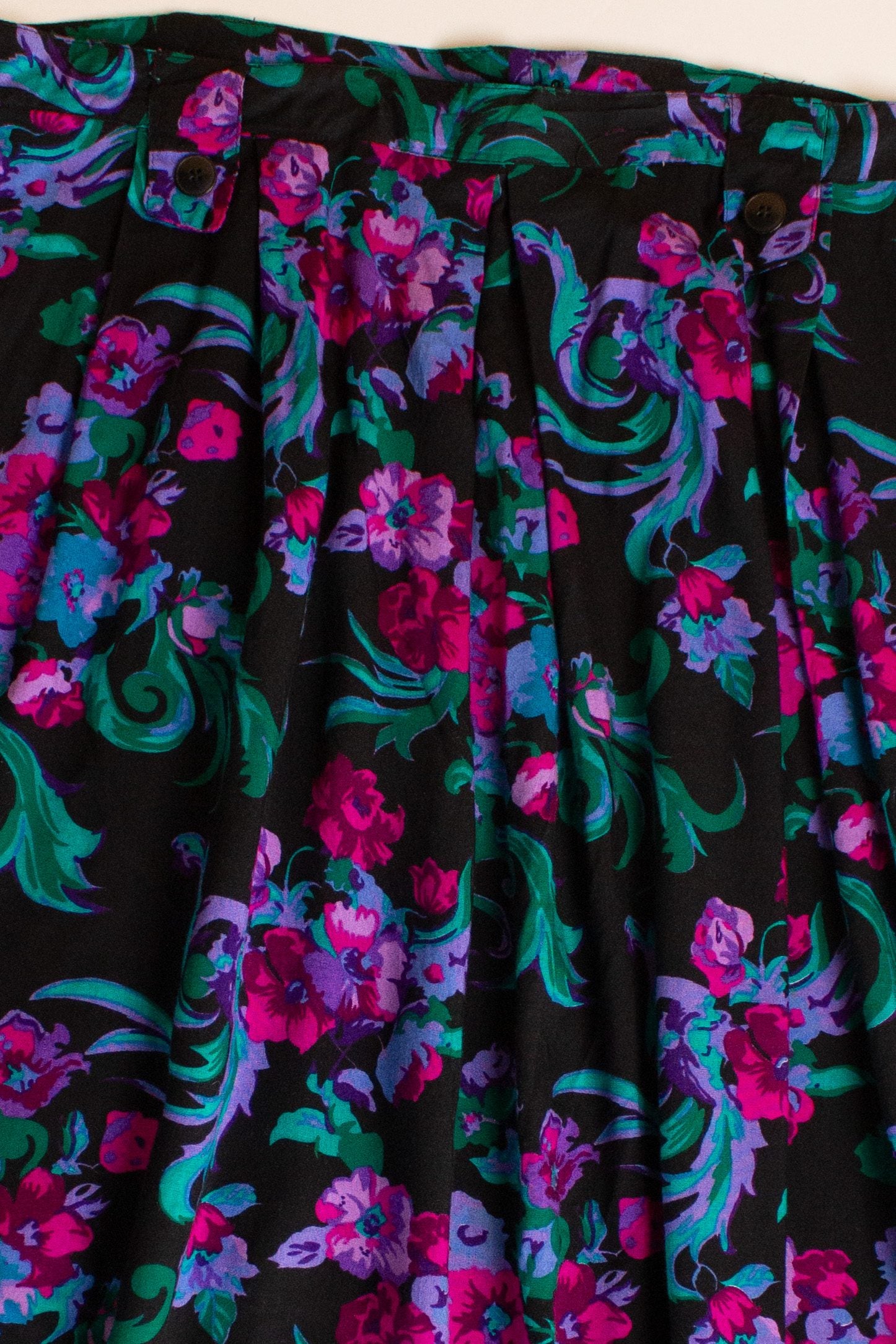 Vintage Black Neon Floral Skirt (1980s)