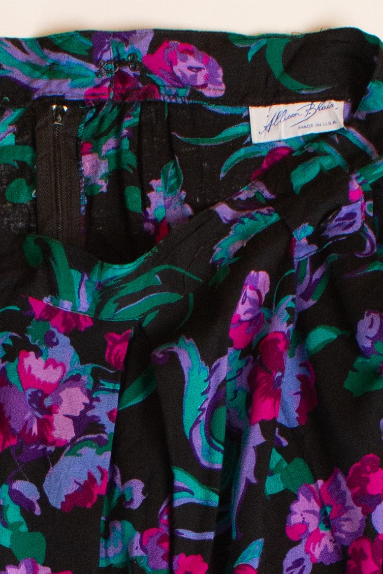 Vintage Black Neon Floral Skirt (1980s)